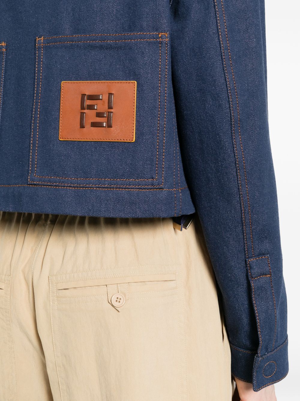 Fendi Denim Jacket With Front Embroidered Logo In Blue