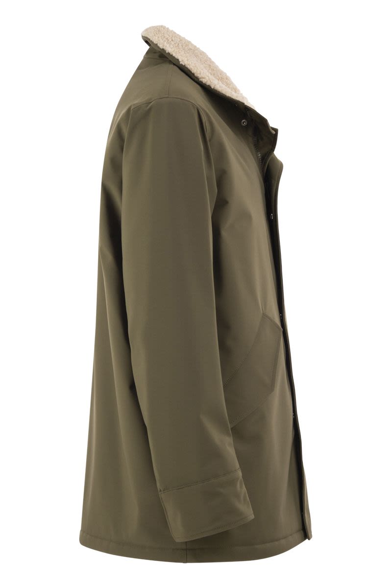 Herno Soft Shell Coat With Shearling-effect Lining In Green
