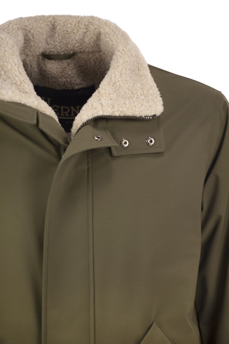 Herno Soft Shell Coat With Shearling-effect Lining In Green