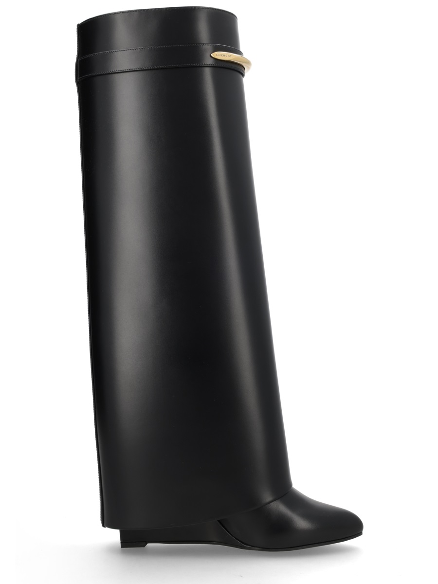 Givenchy Women Black Sandals With Logo Plaque On The Front And High Wedge Heel In Leather Woman In Black