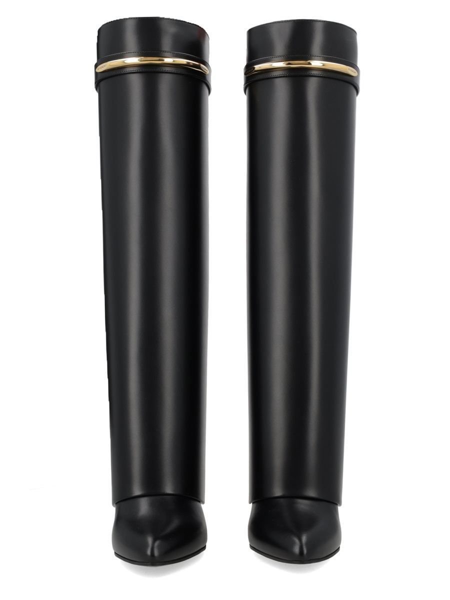 Givenchy Women Black Sandals With Logo Plaque On The Front And High Wedge Heel In Leather Woman In Black