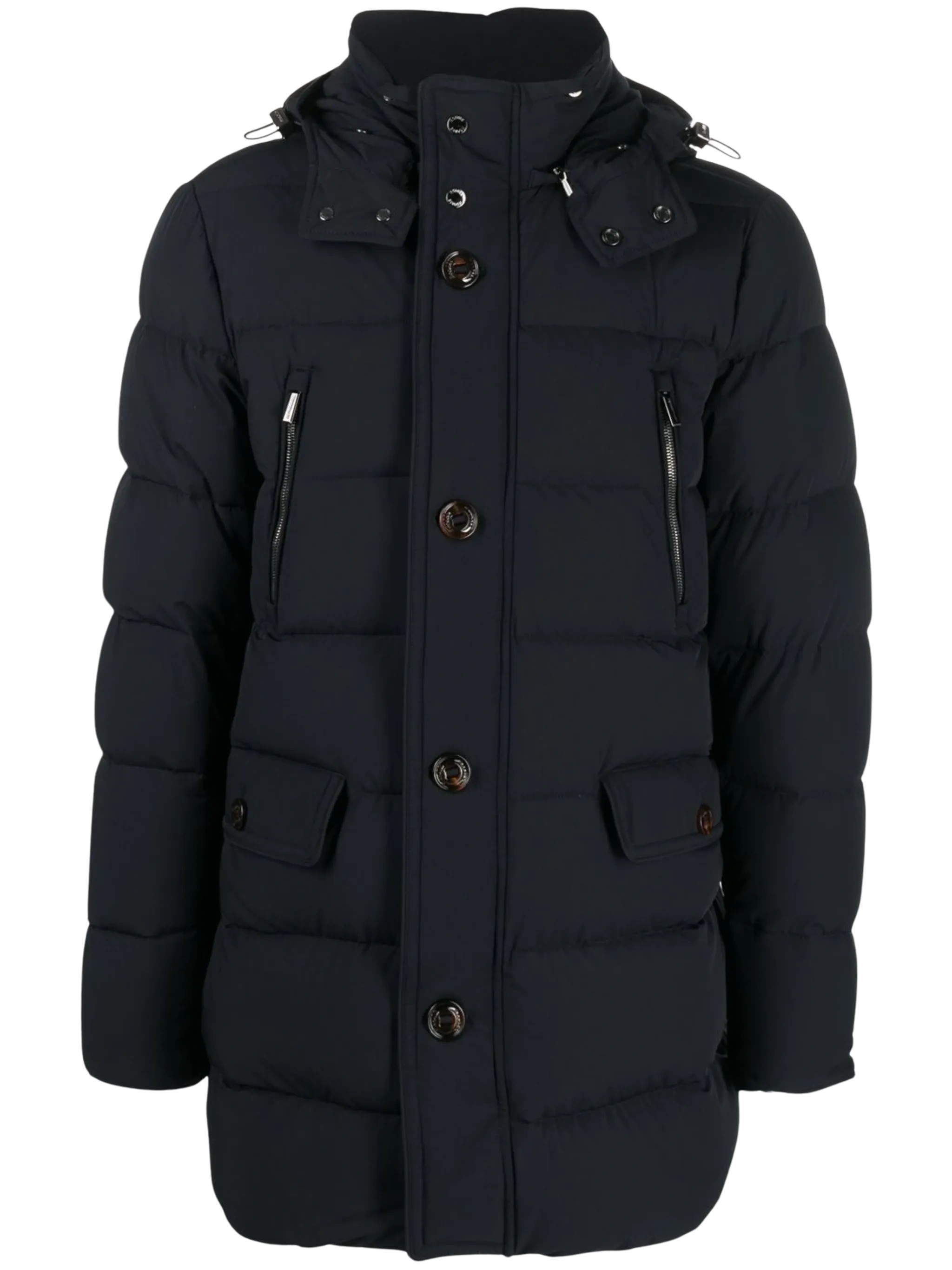 Moorer Hooded Quilted Coat Front And Zip Pockets In Blue