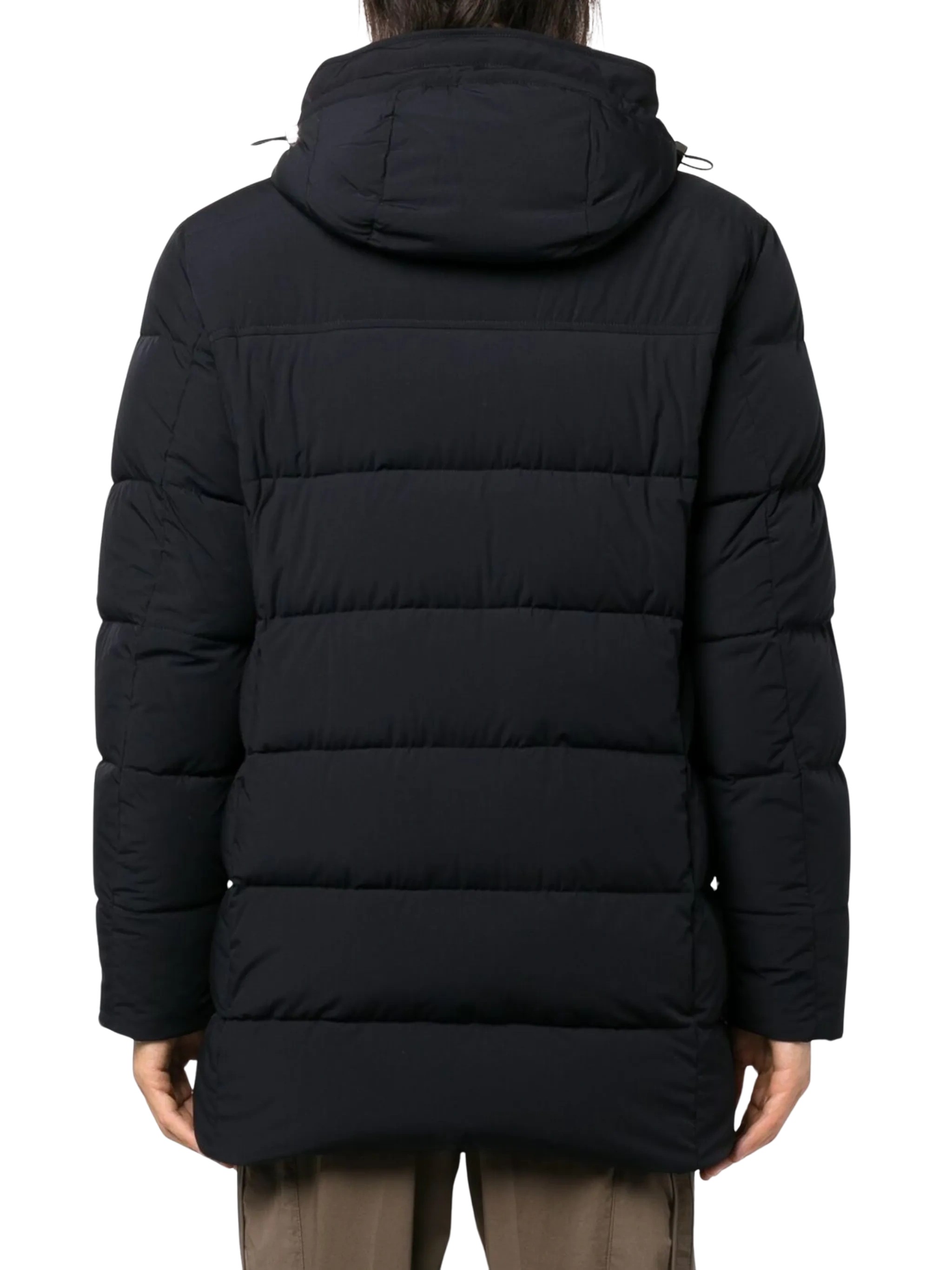 Moorer Hooded Quilted Coat Front And Zip Pockets In Blue