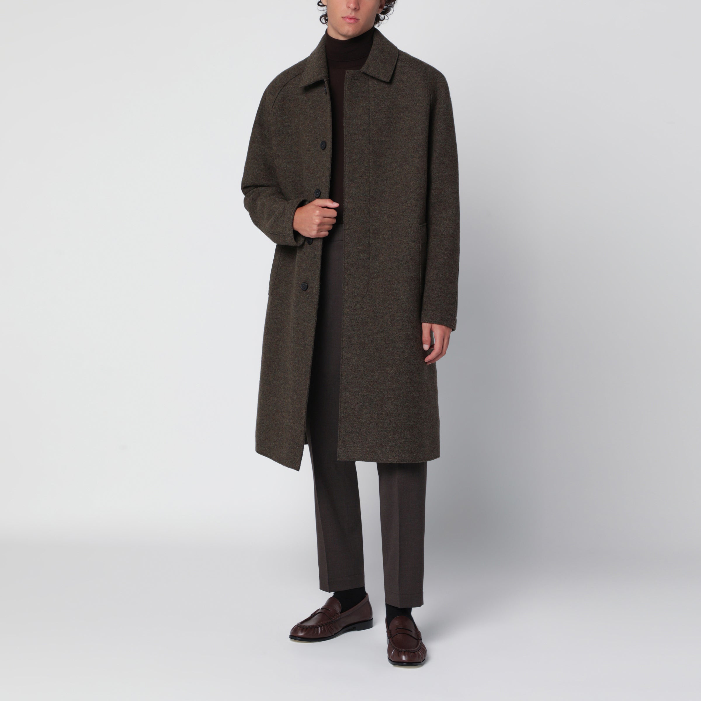 Grey Green Single-Breasted Wool Coat