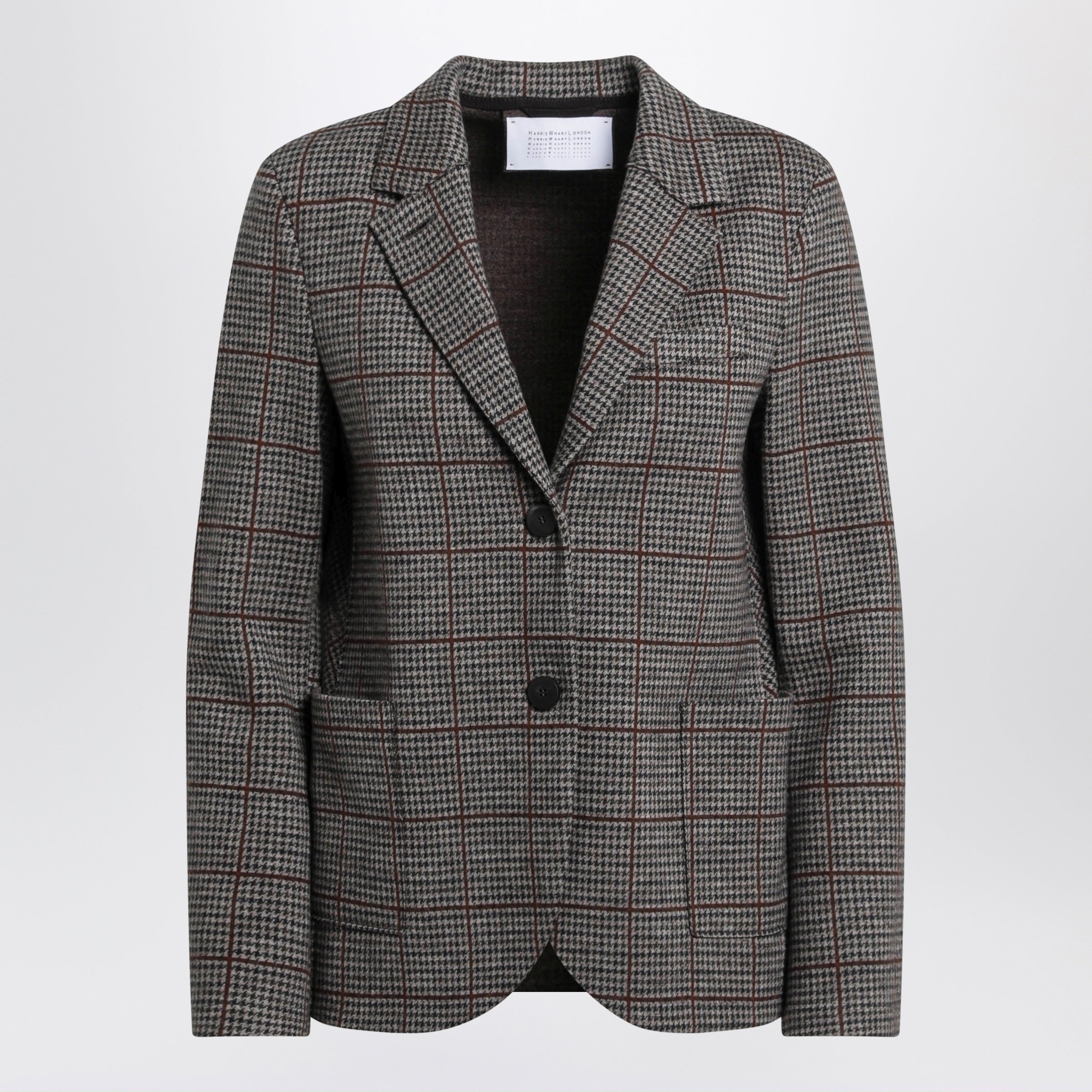 Taupe/Brown Checked Single-Breasted Jacket