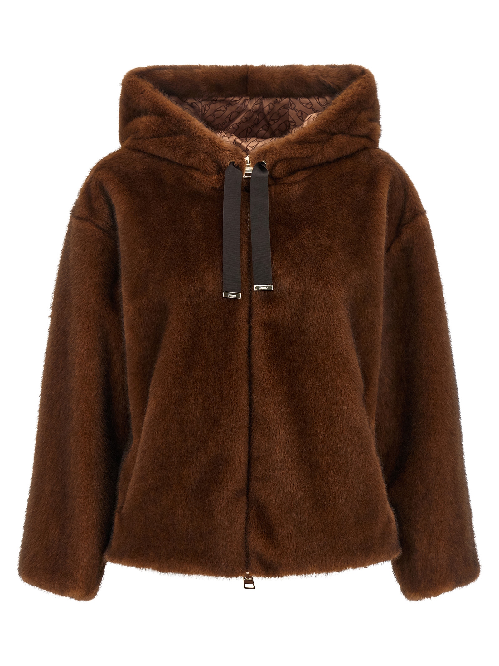 Herno Faux Fur Bomber Jacket In Brown
