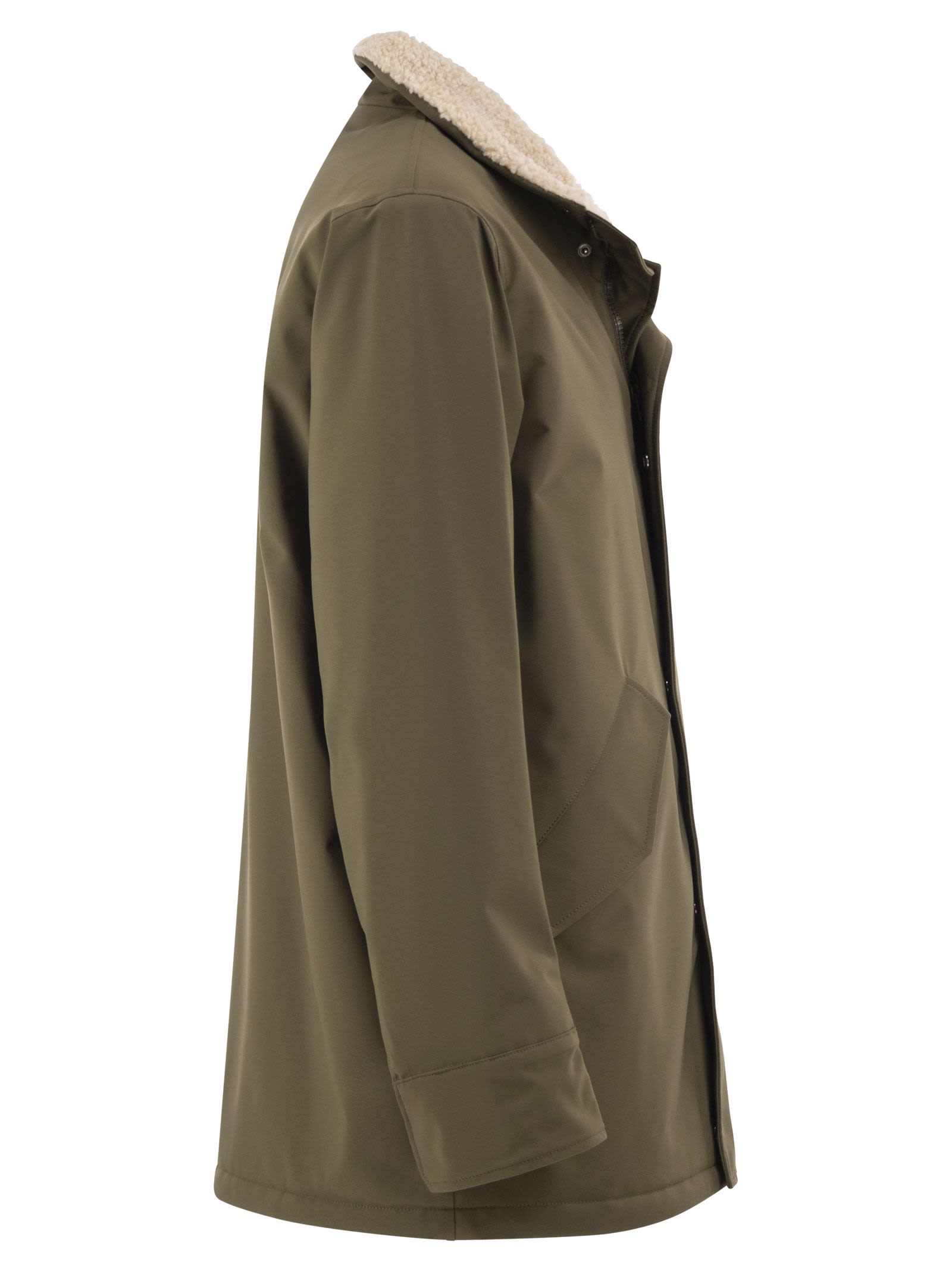 Herno Soft Shell Coat With Shearling-effect Lining In Gray