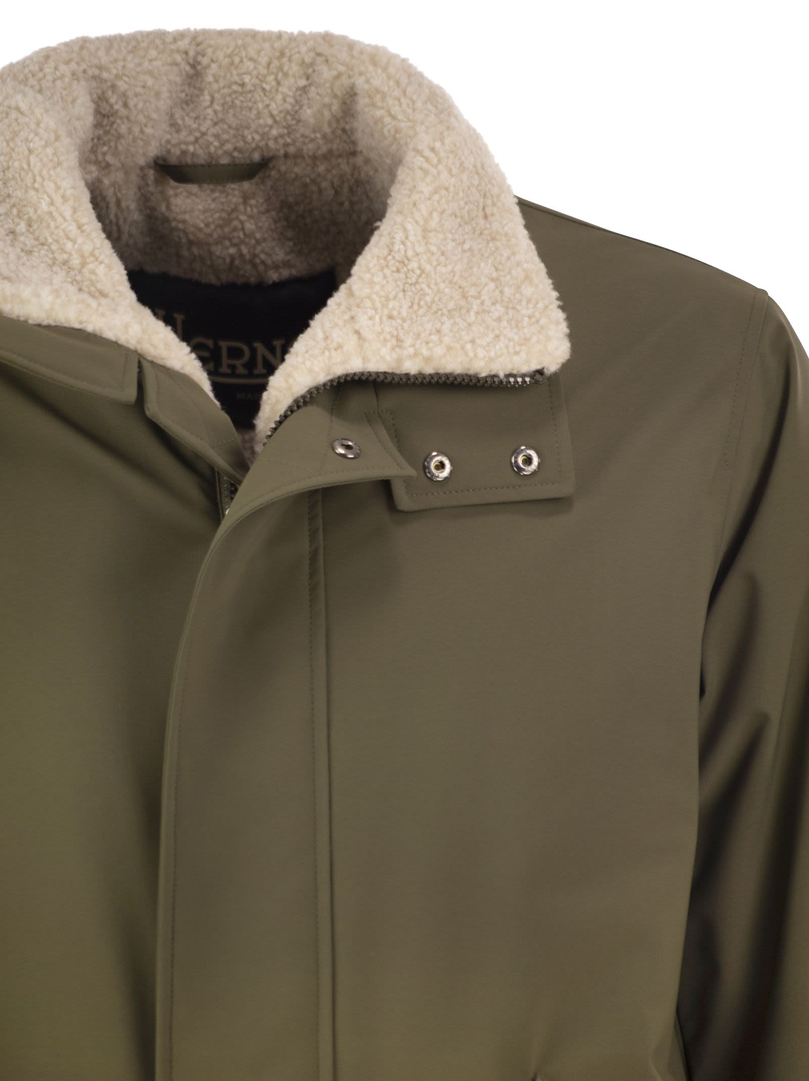 Herno Soft Shell Coat With Shearling-effect Lining In Gray