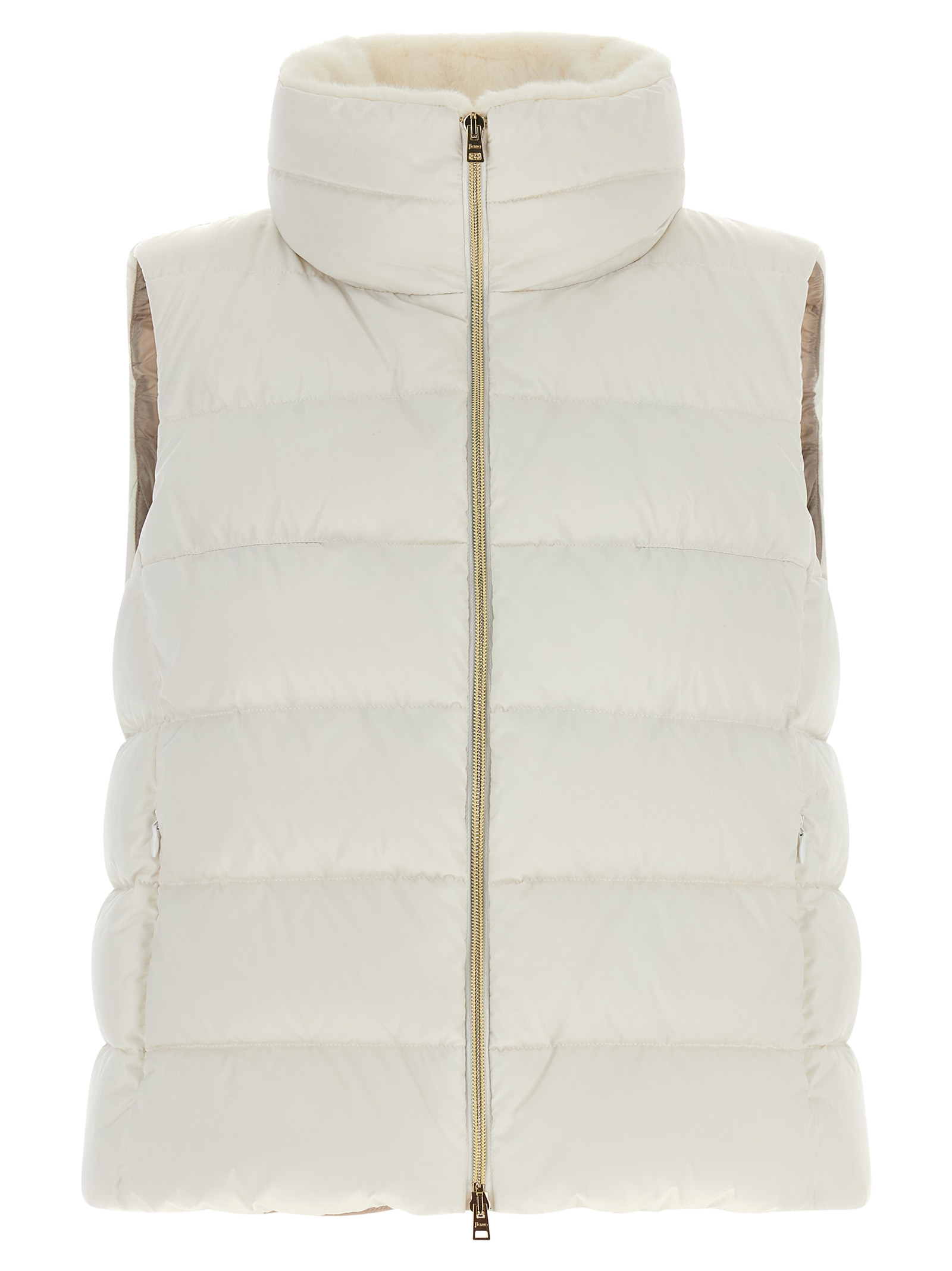 Herno Technical Satin Vest Padded High Collar In White