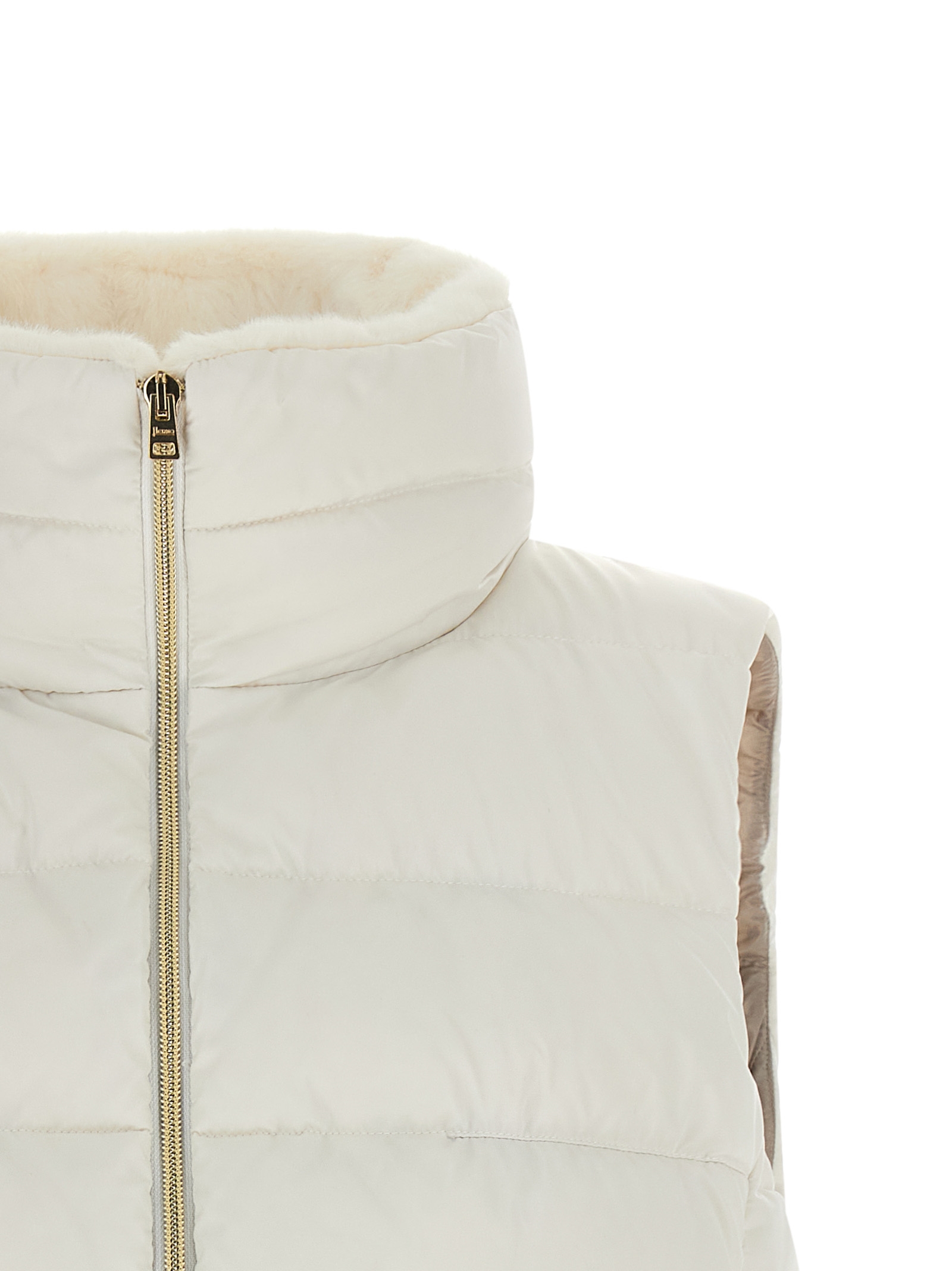 Herno Technical Satin Vest Padded High Collar In White