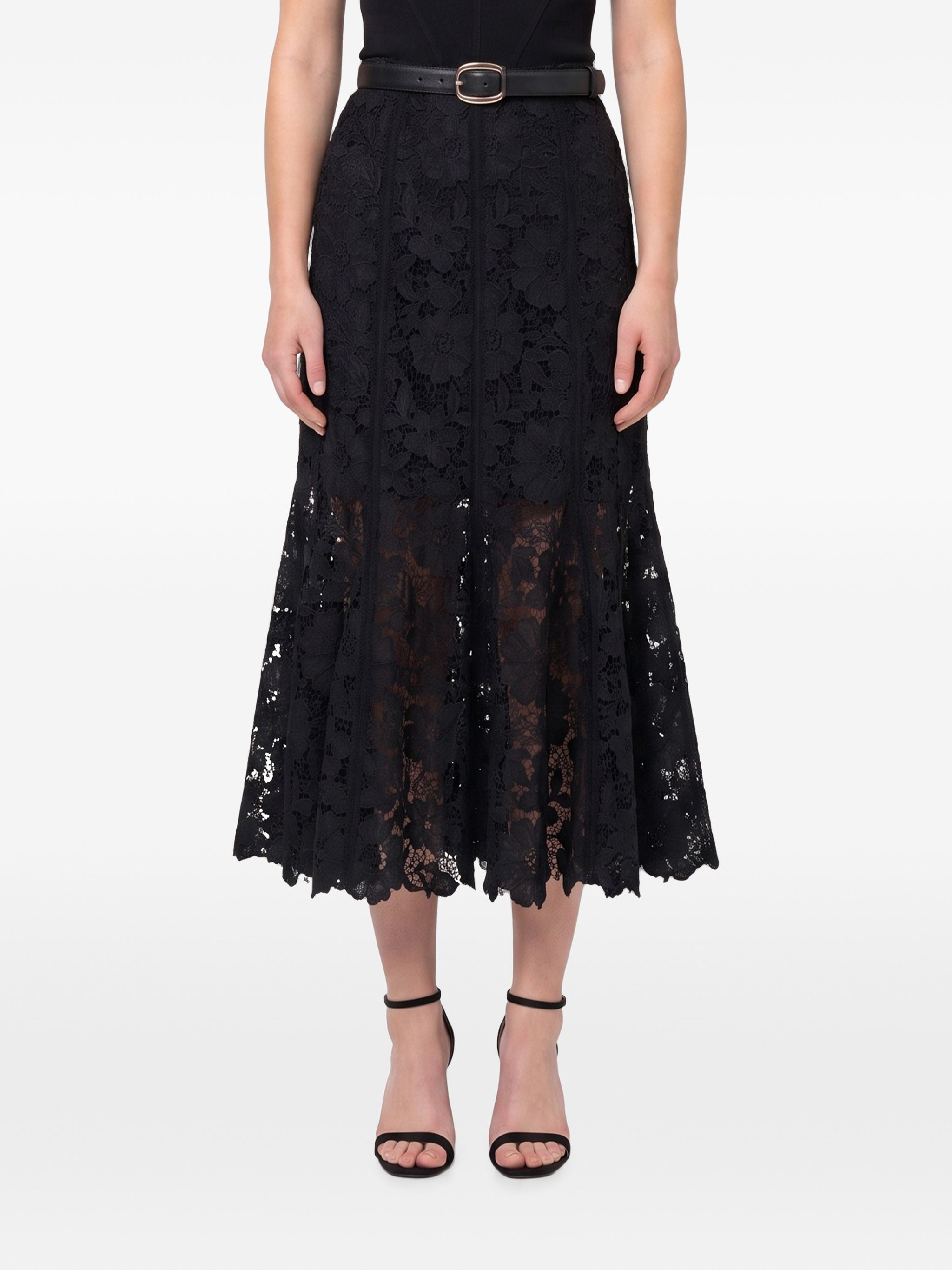 Self-portrait Lace Midi Skirt In Black