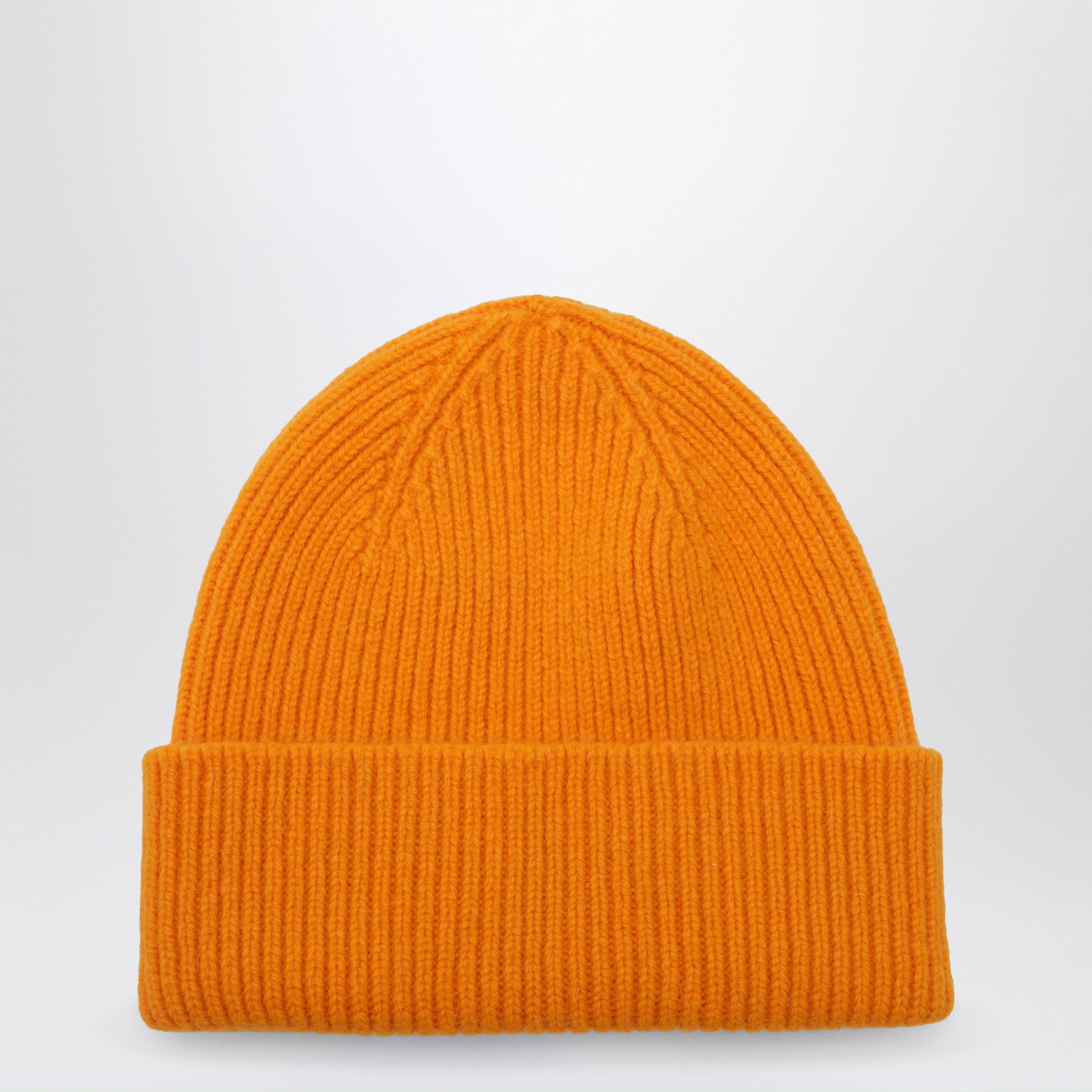 Beanie In Wool And Caregora In Orange Peel