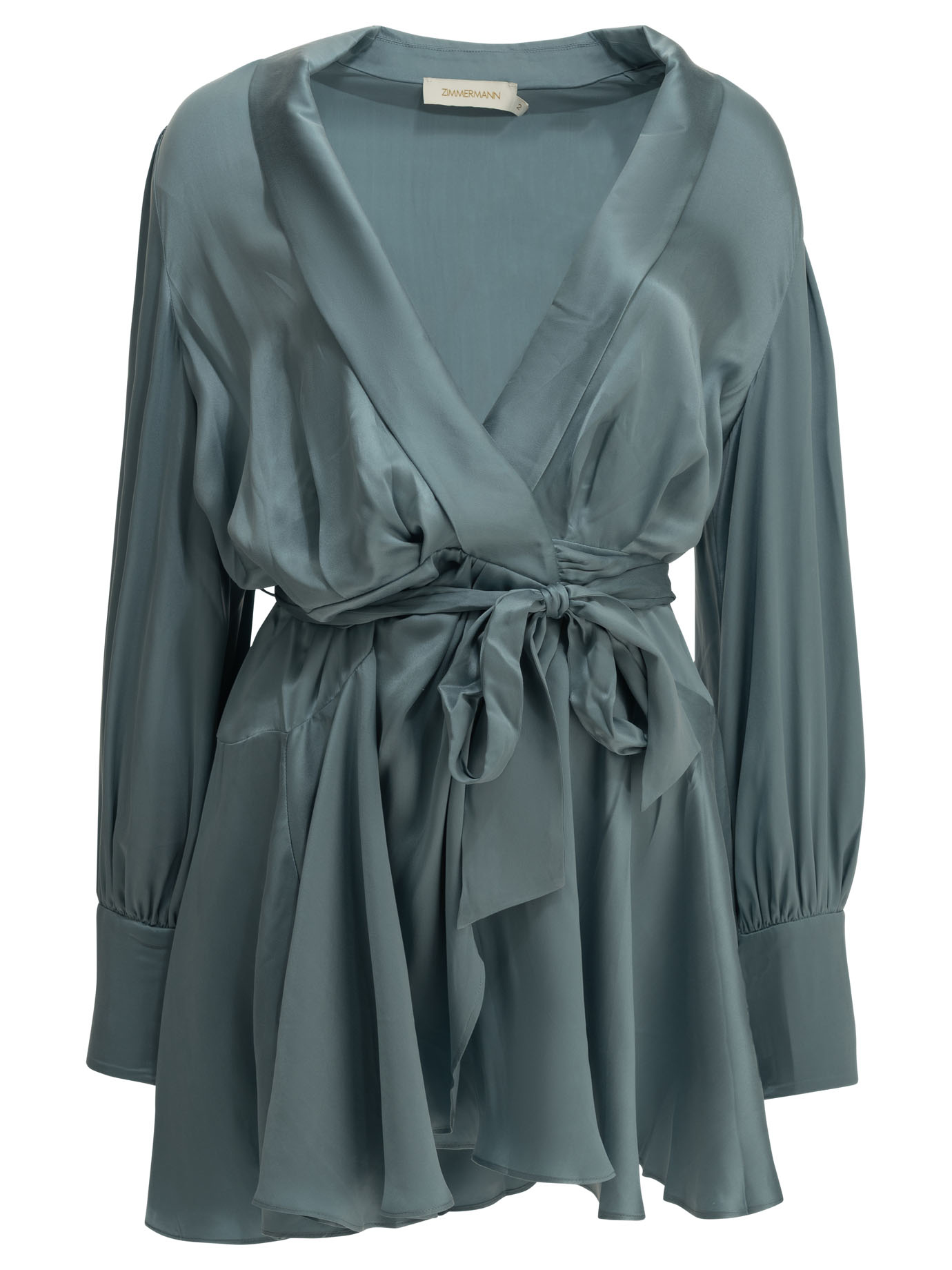 Zimmermann Lightblue Silk Short Wrap Dress In Blue