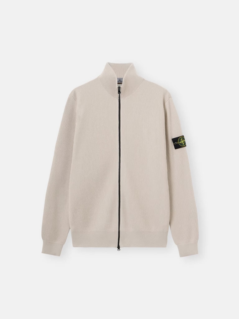 Logo-Patch Ribbed-Knit Zip-Fastening Cardigan
