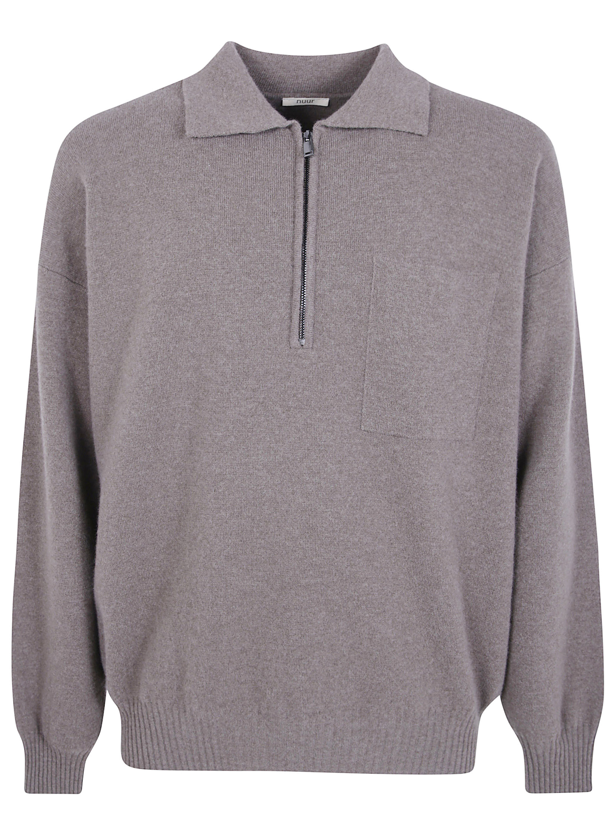 Nuur Long Sleeves Comfroty Fit Pocket Zip Polo Shirt In Grey