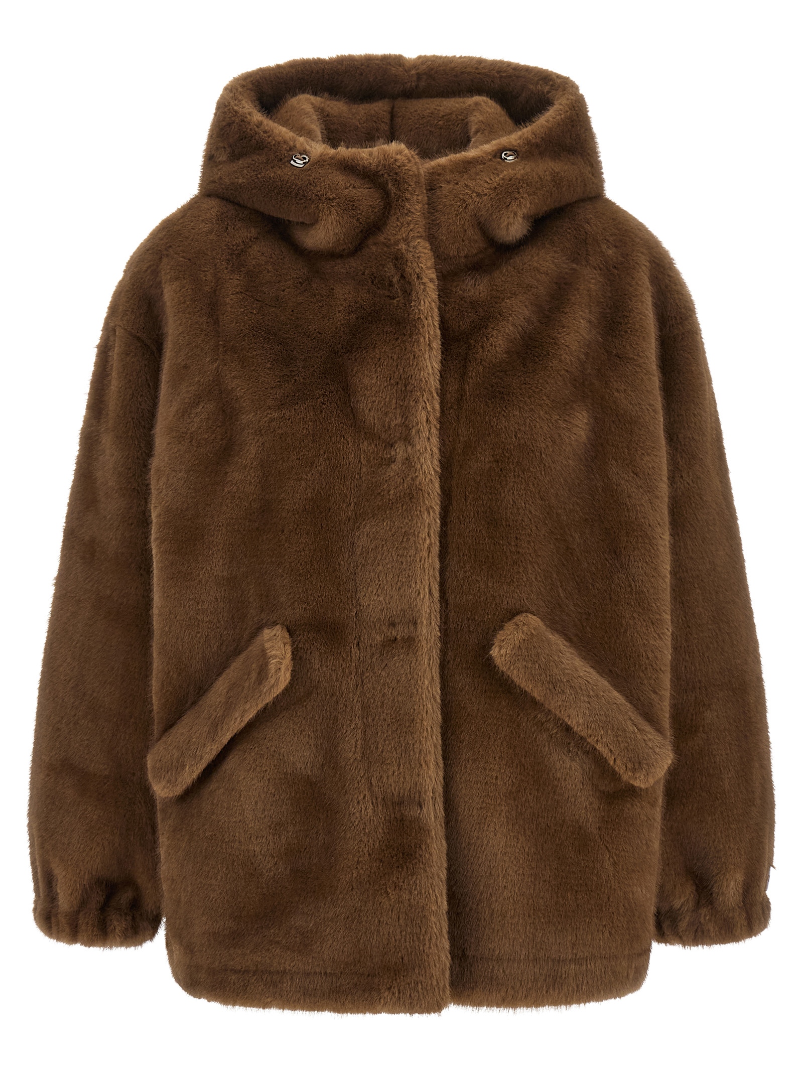 Lou Andrea Eco-fur Hooded Jacket In Brown