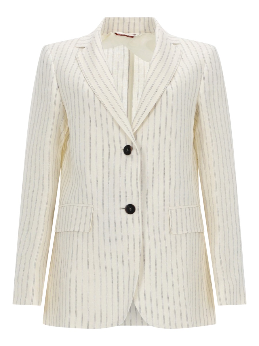 Max Mara Linen Pinstripe Blazer In White