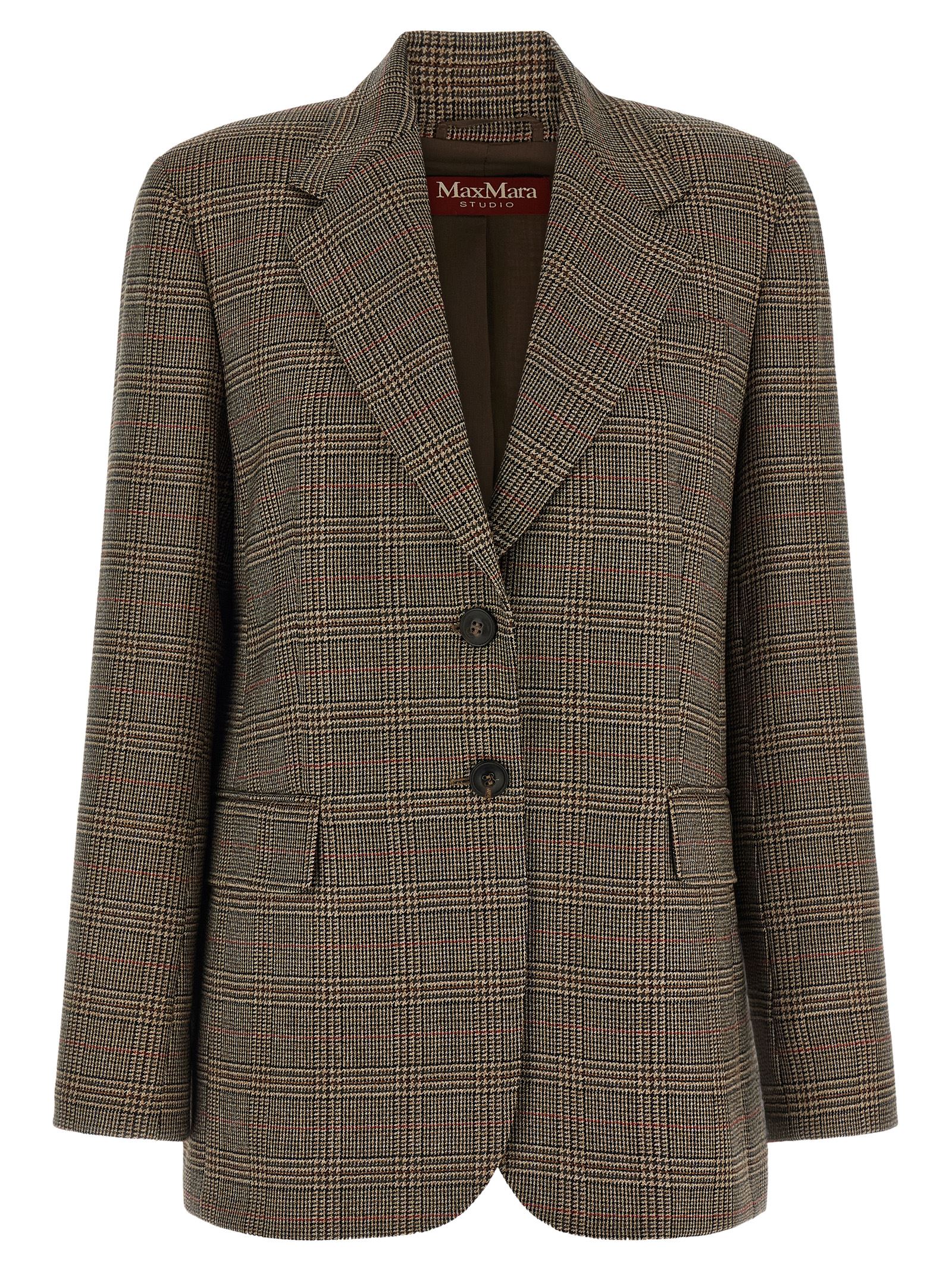 Max Mara Check-pattern Single-breasted Blazer In Brown