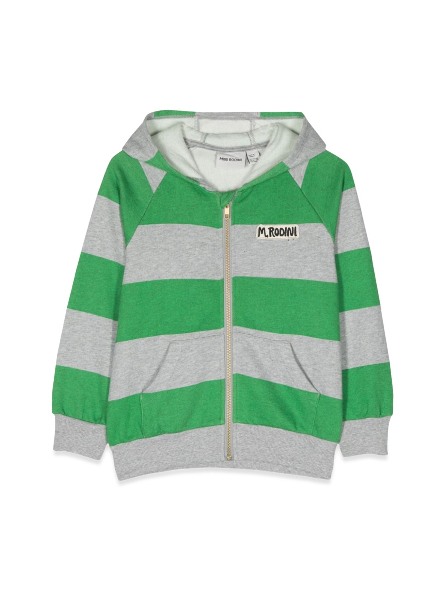 Mini Rodini Stripe Zipper Hoodie In Green