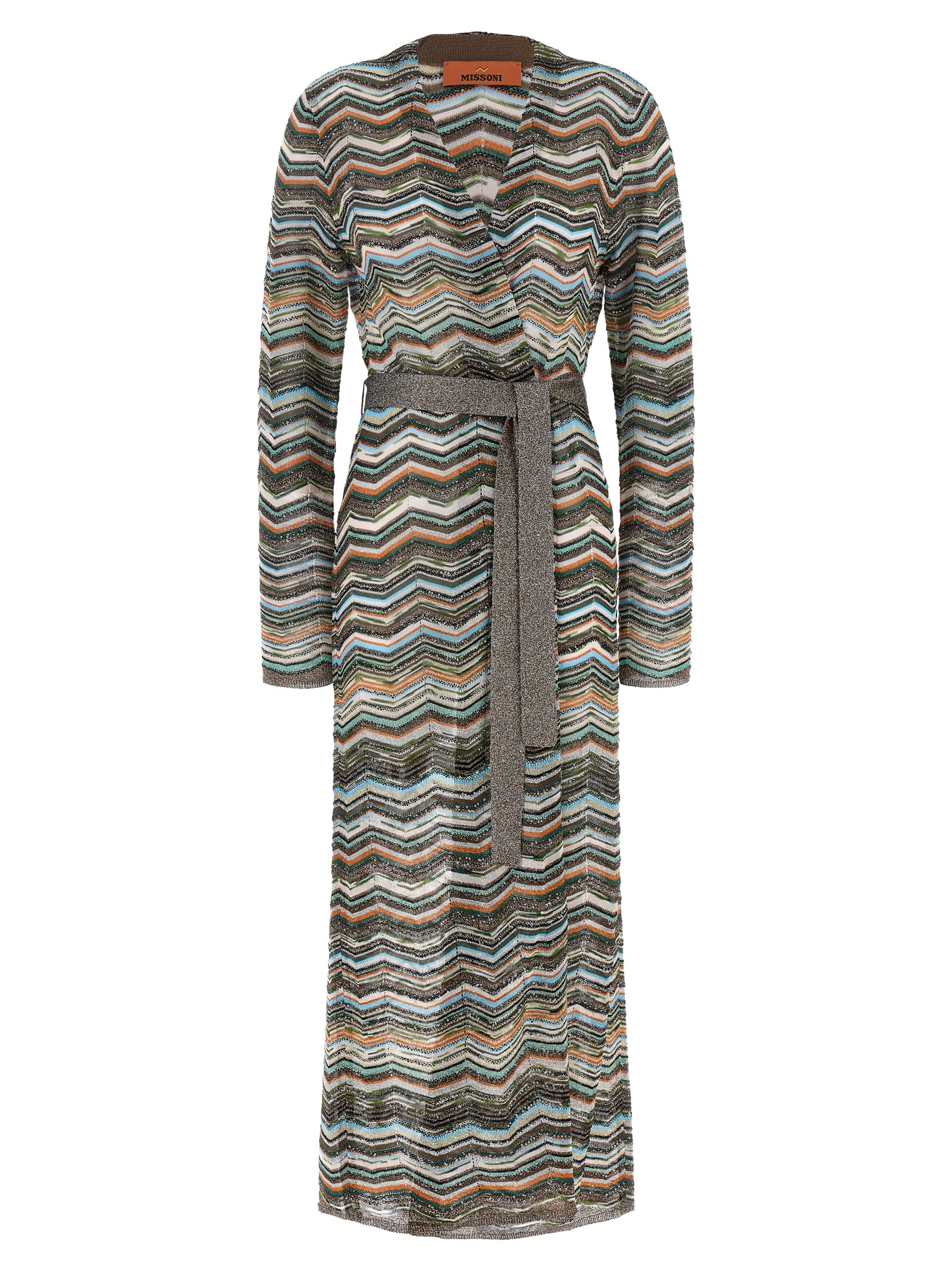 Missoni Striped Belted Crochet-knit Cardigan In Multi