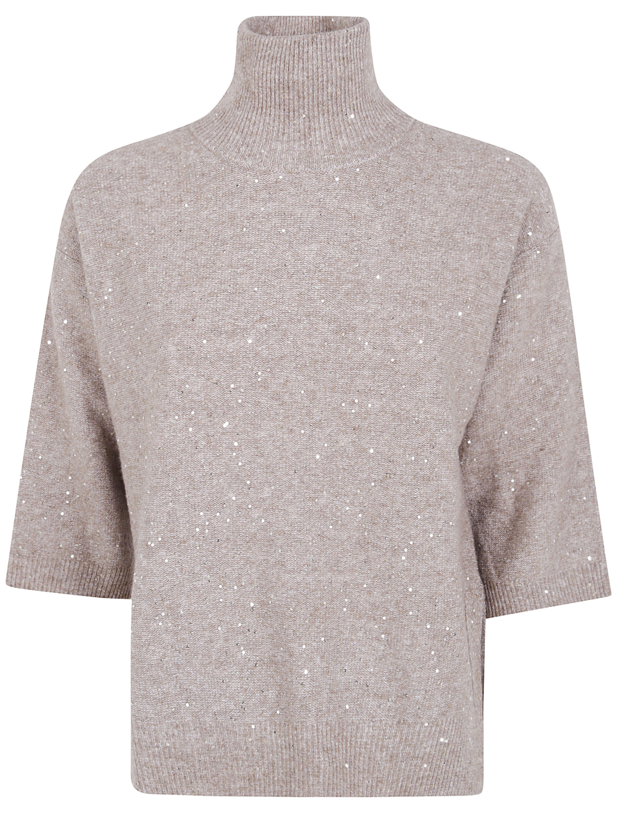 Seventy Mock Neck Sweater With Pailletes In Brown
