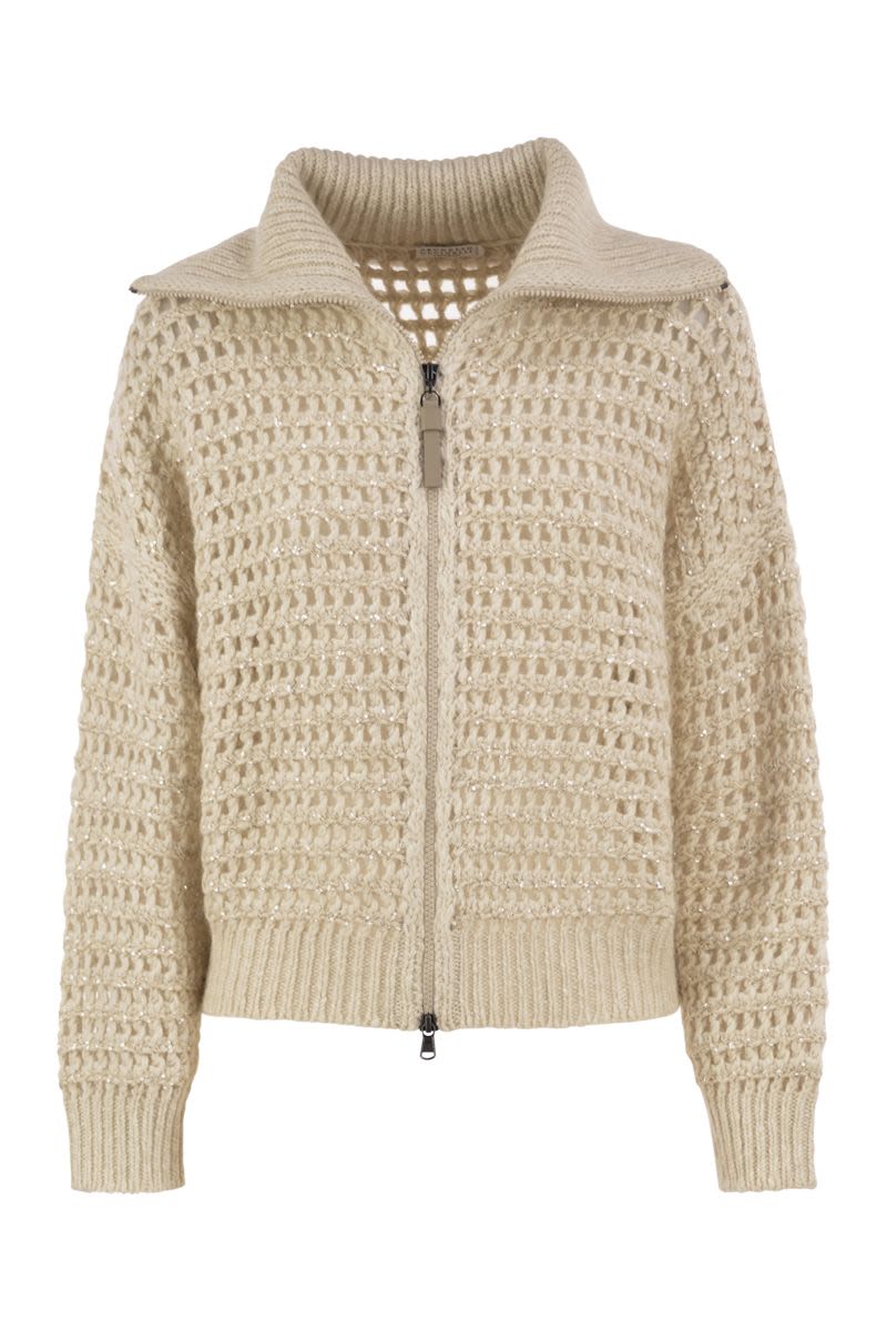 Brunello Cucinelli Sequin-embellished Openwork Cardigan In Ivory