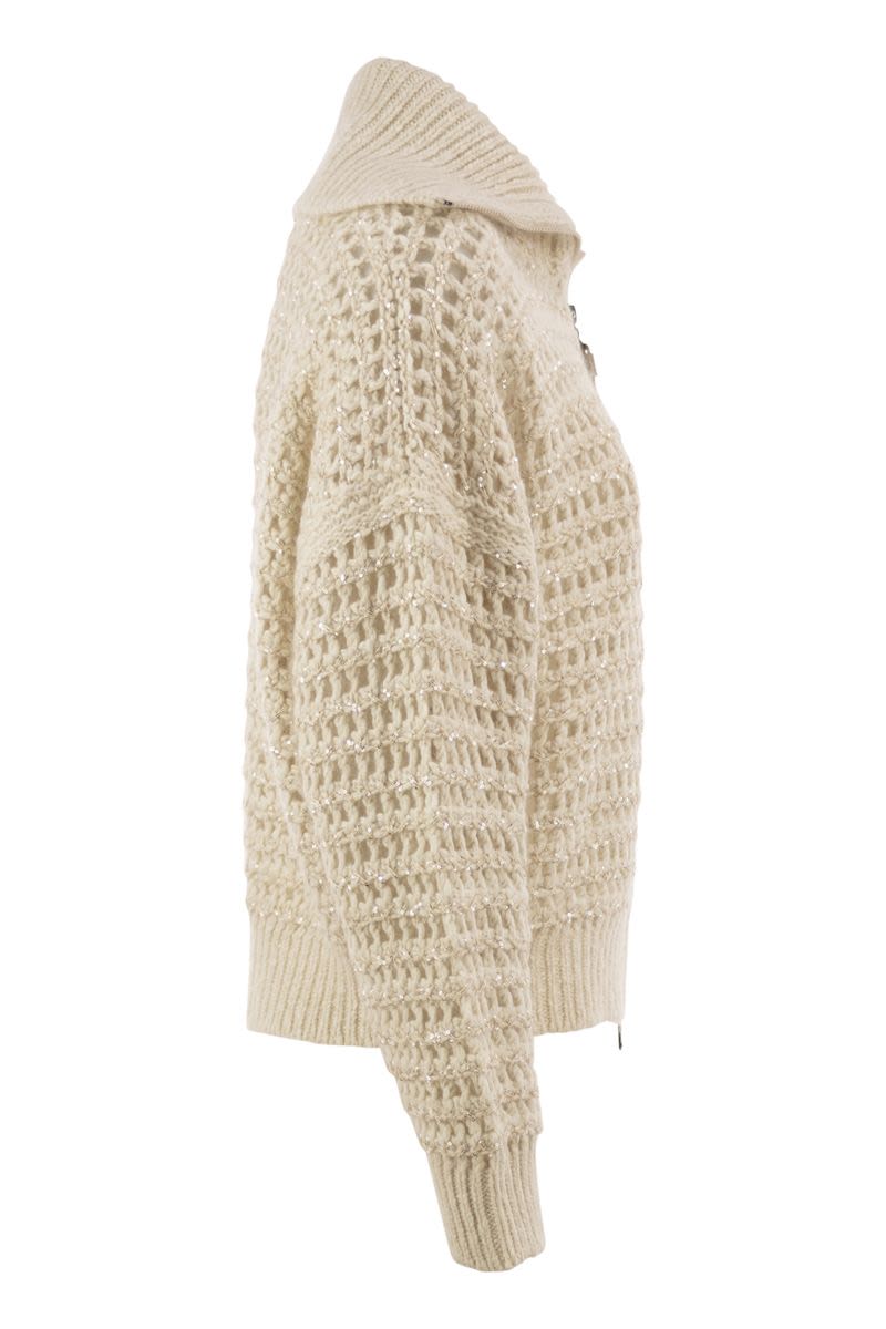 Brunello Cucinelli Sequin-embellished Openwork Cardigan In Ivory