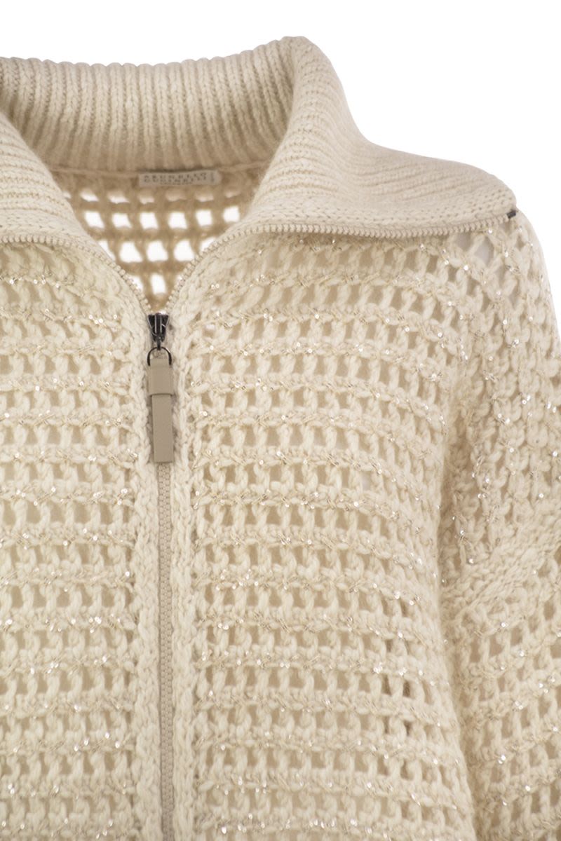 Brunello Cucinelli Sequin-embellished Openwork Cardigan In Ivory