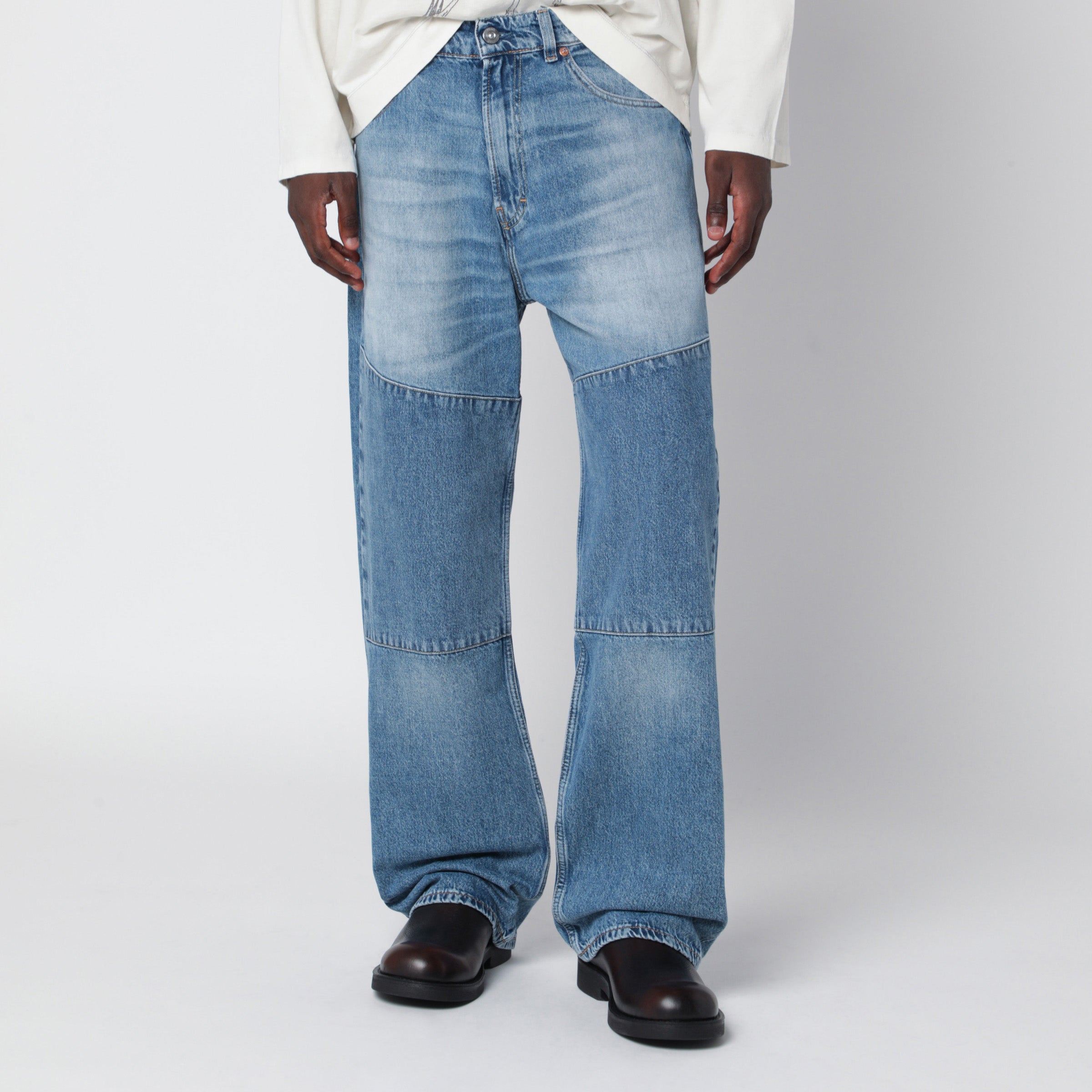 Light Blue Third Cut Jeans In Cotton Denim