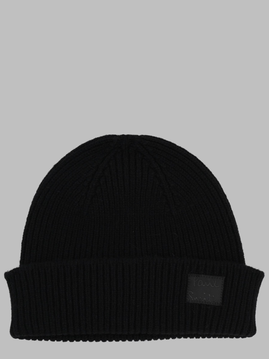 Paul Smith Ribbed Texture Hat Folded Cuff In Black