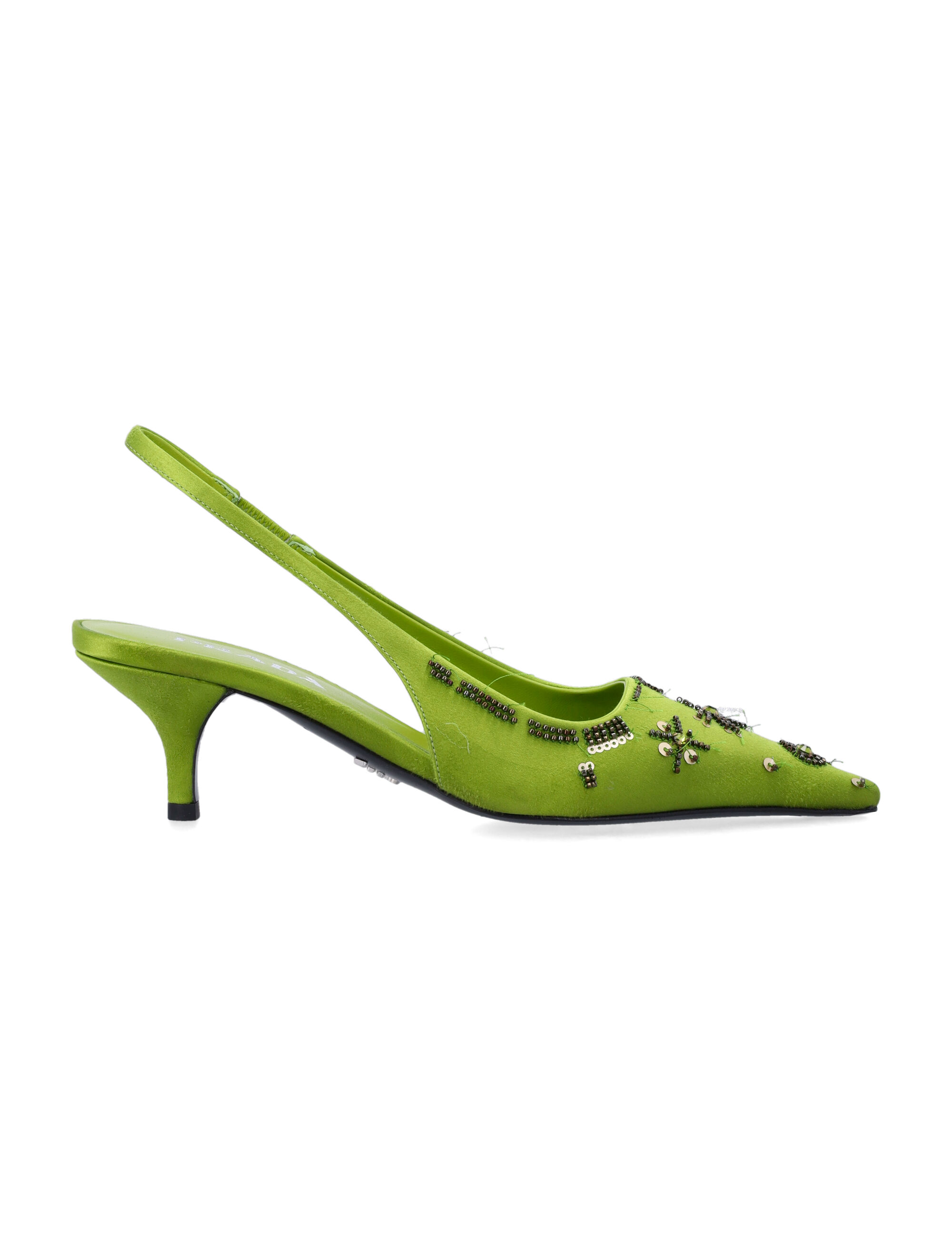 Embroidered Satin Slingback Pumps