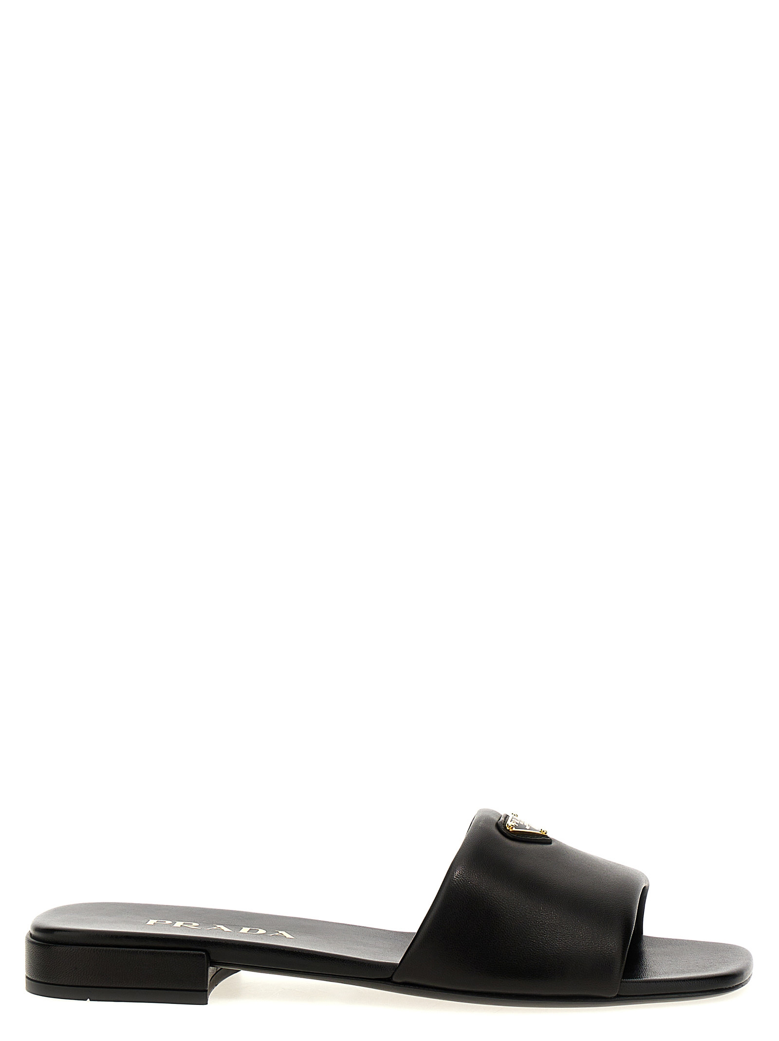 Prada Triangle-logo Slip-on Sandals In Black