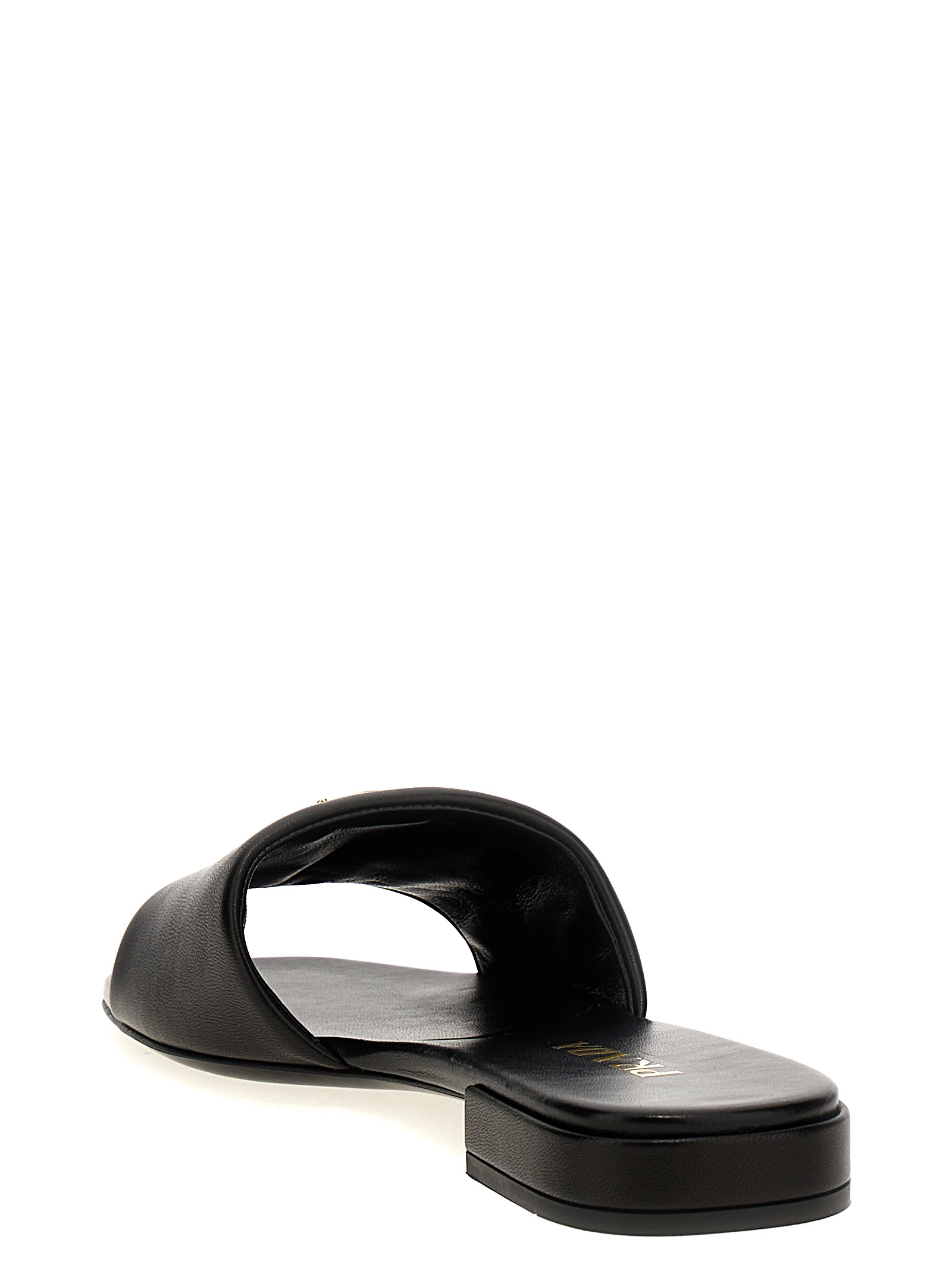 Prada Triangle-logo Slip-on Sandals In Black