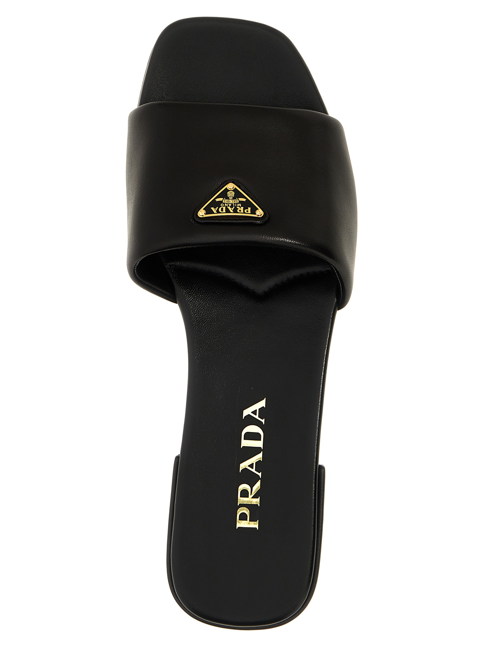 Prada Triangle-logo Slip-on Sandals In Black