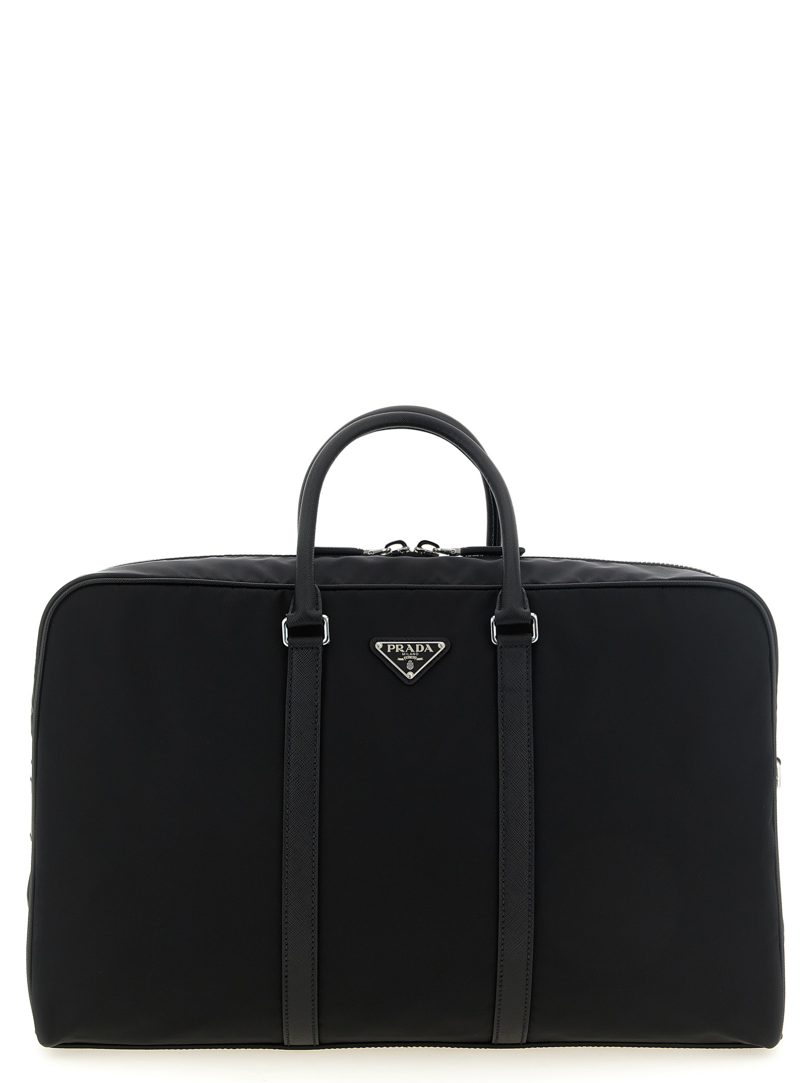 Prada Re-nylon And Saffiano Travel Bag In Black