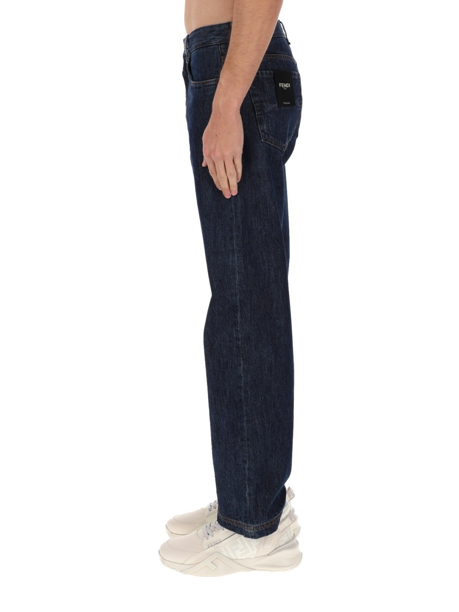 Fendi Straight Leg Denim Trousers With Five Pockets In Blue