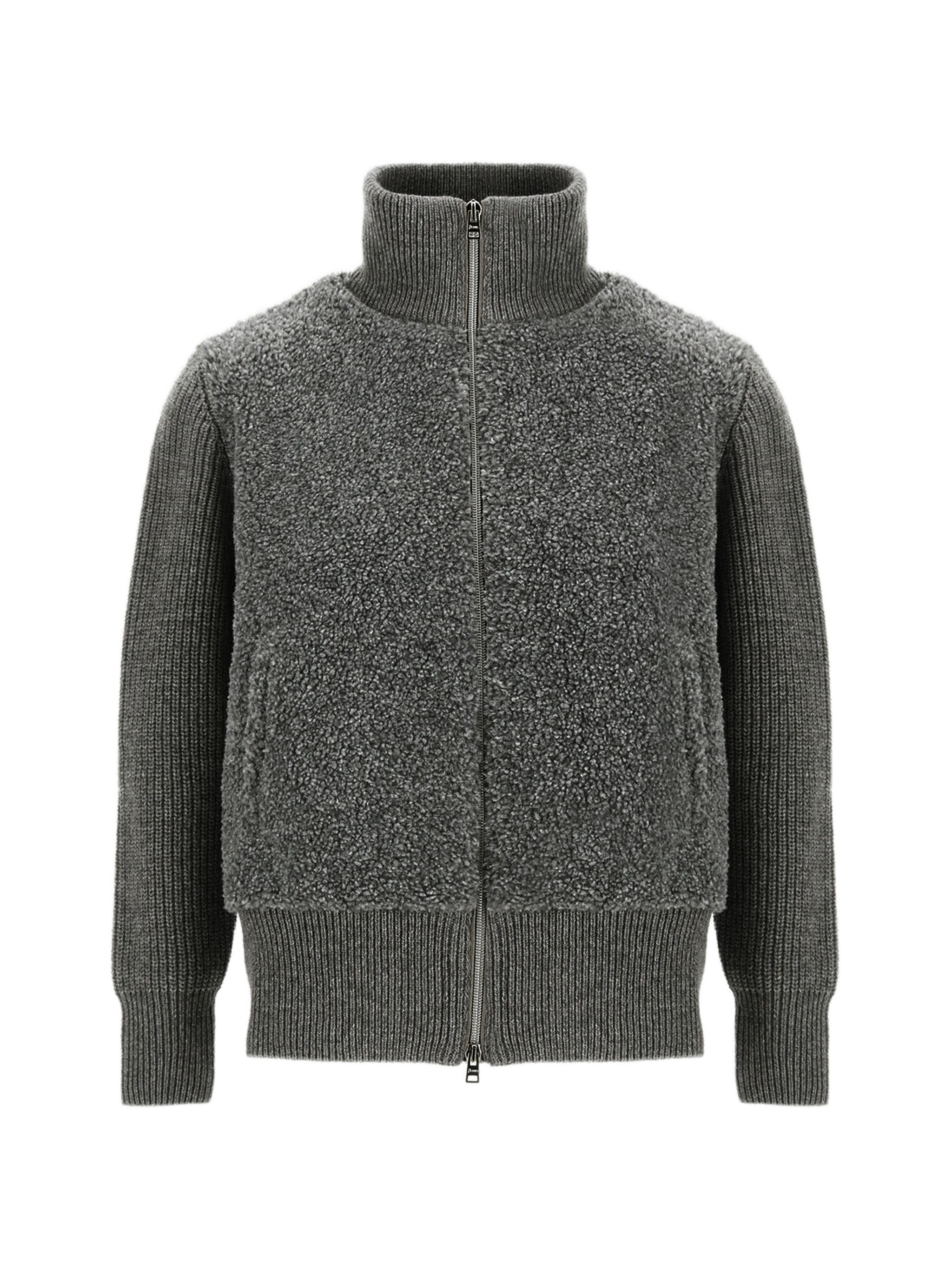 Herno Resort Bouclé-panel Ribbed-knit Cardigan