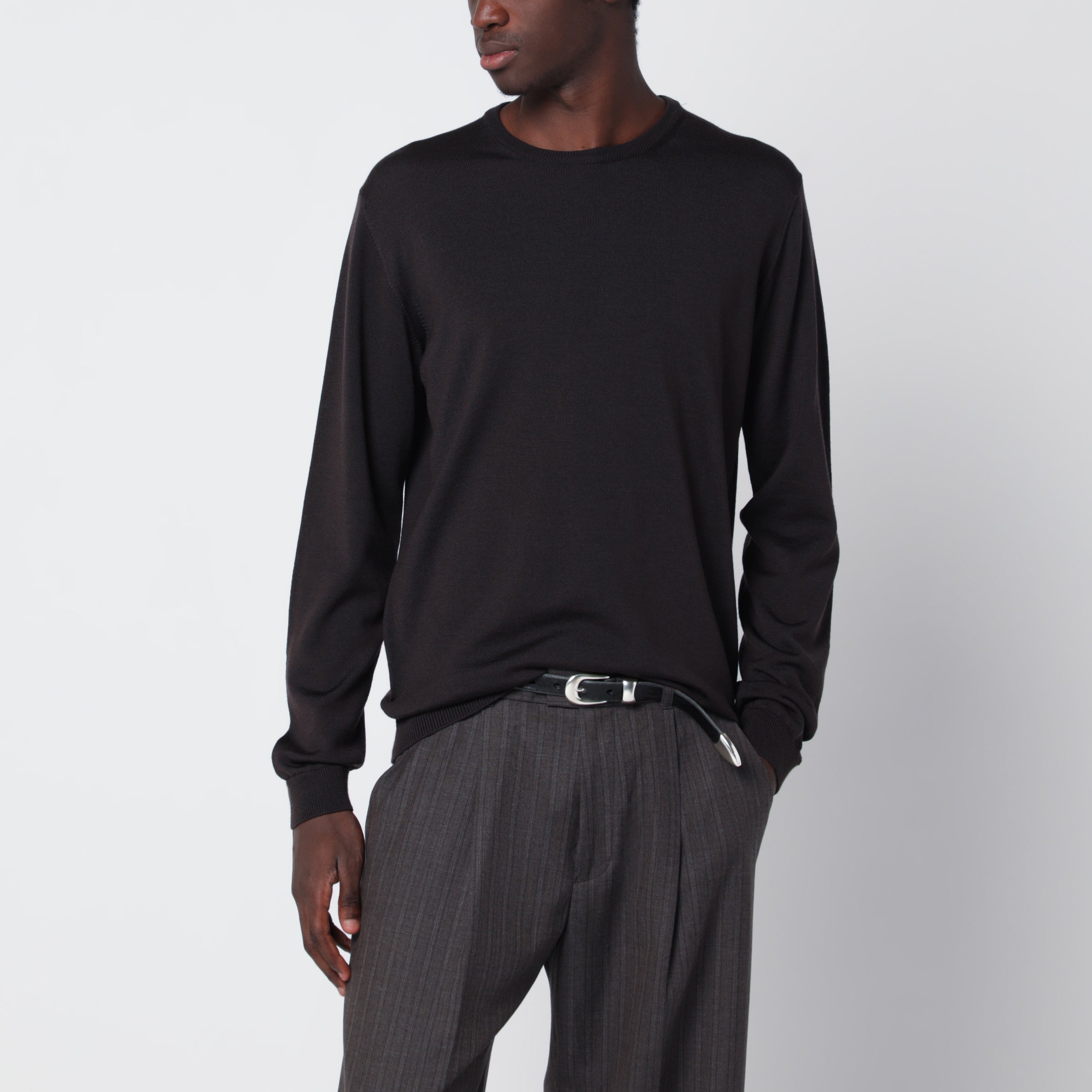 Brown Crew-Neck Wool Sweater