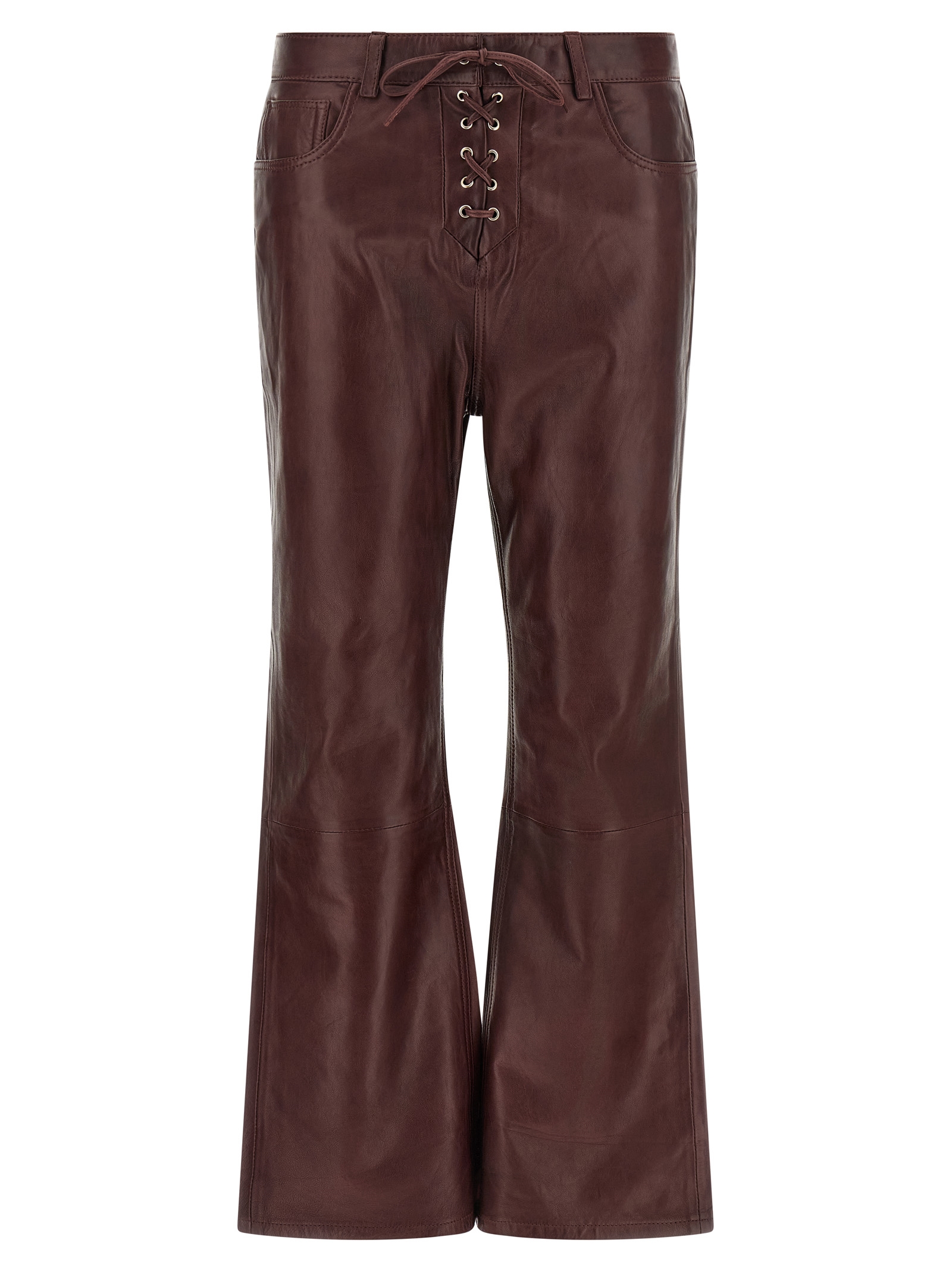 Rotate Birger Christensen Flared Leather-effect Pants In Burgundy