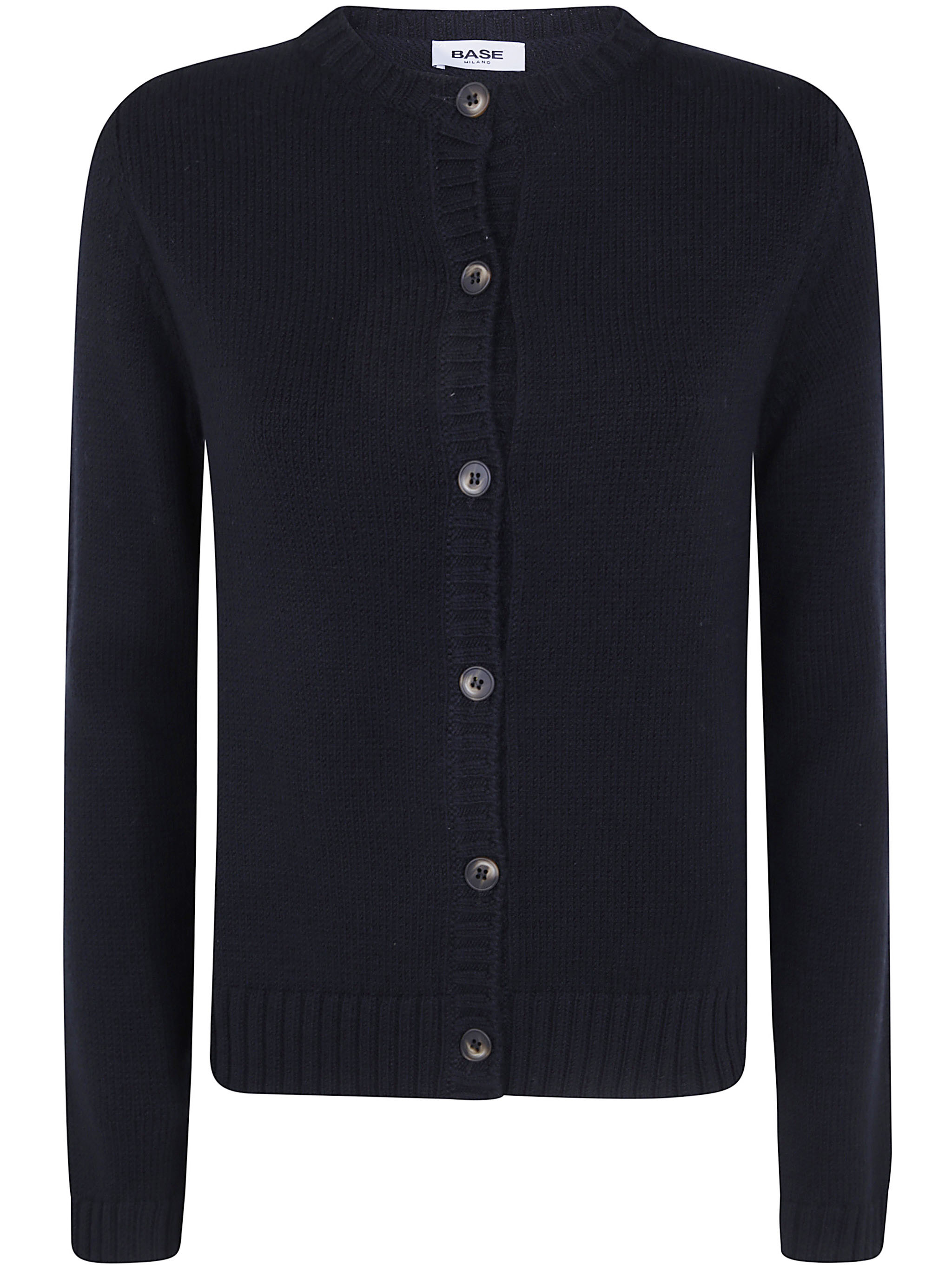 Base Round Neck Cardigan In Black