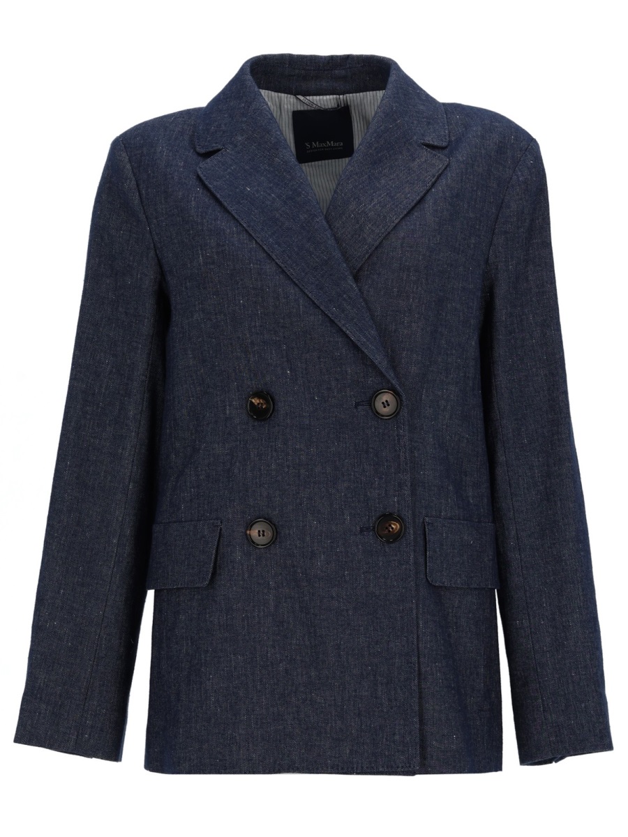 S Max Mara Double-breasted Cotton Blazer In Blue