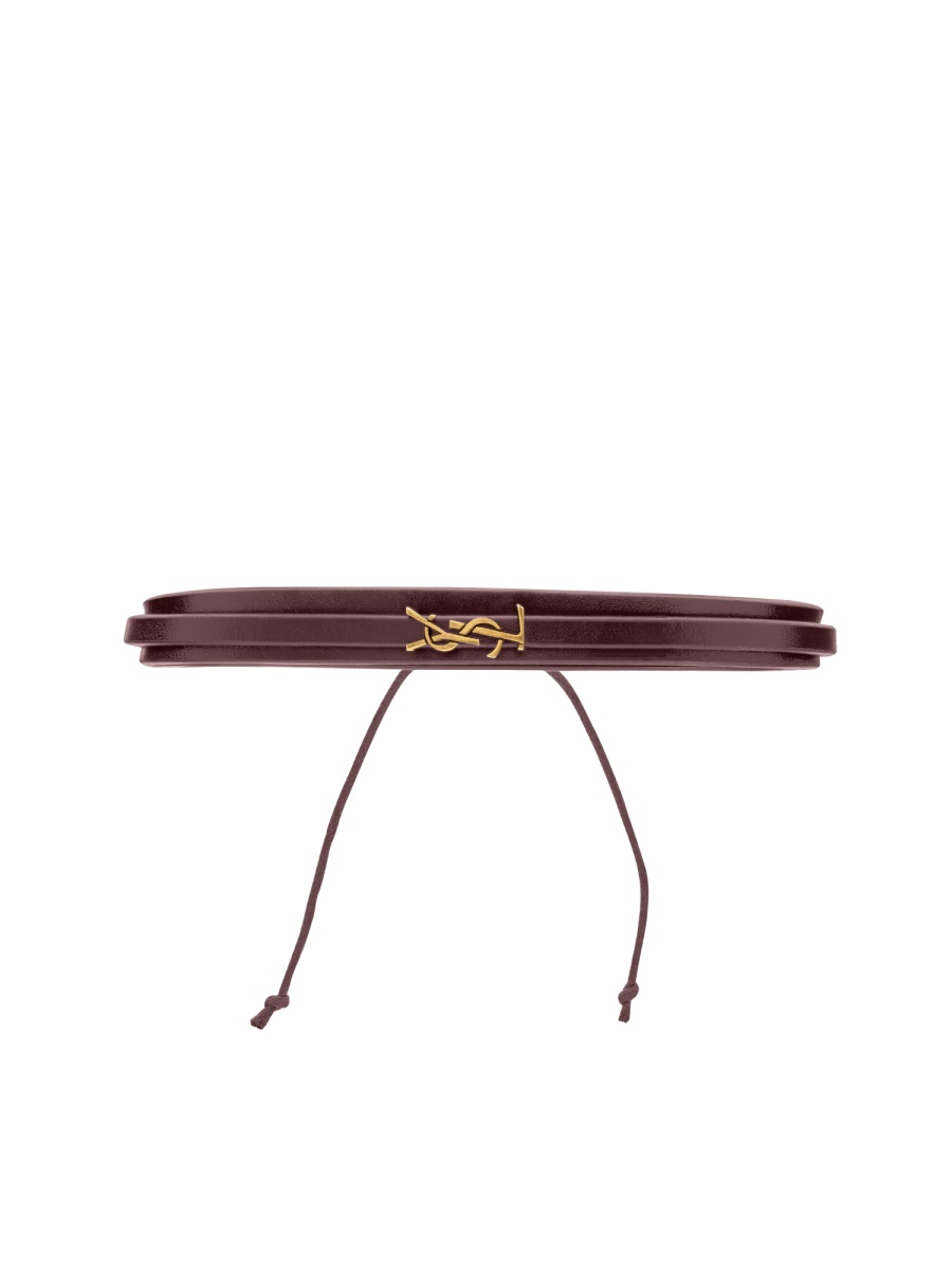 Saint Laurent Cassandre Multiwrap Leather Bracelet In Burgundy