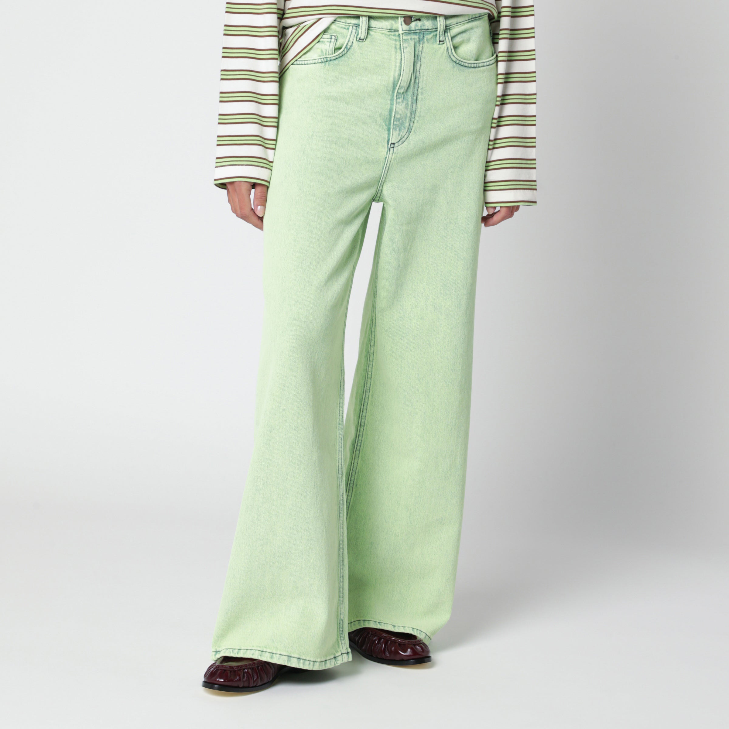 Neon Green Wide-Leg Denim Jeans