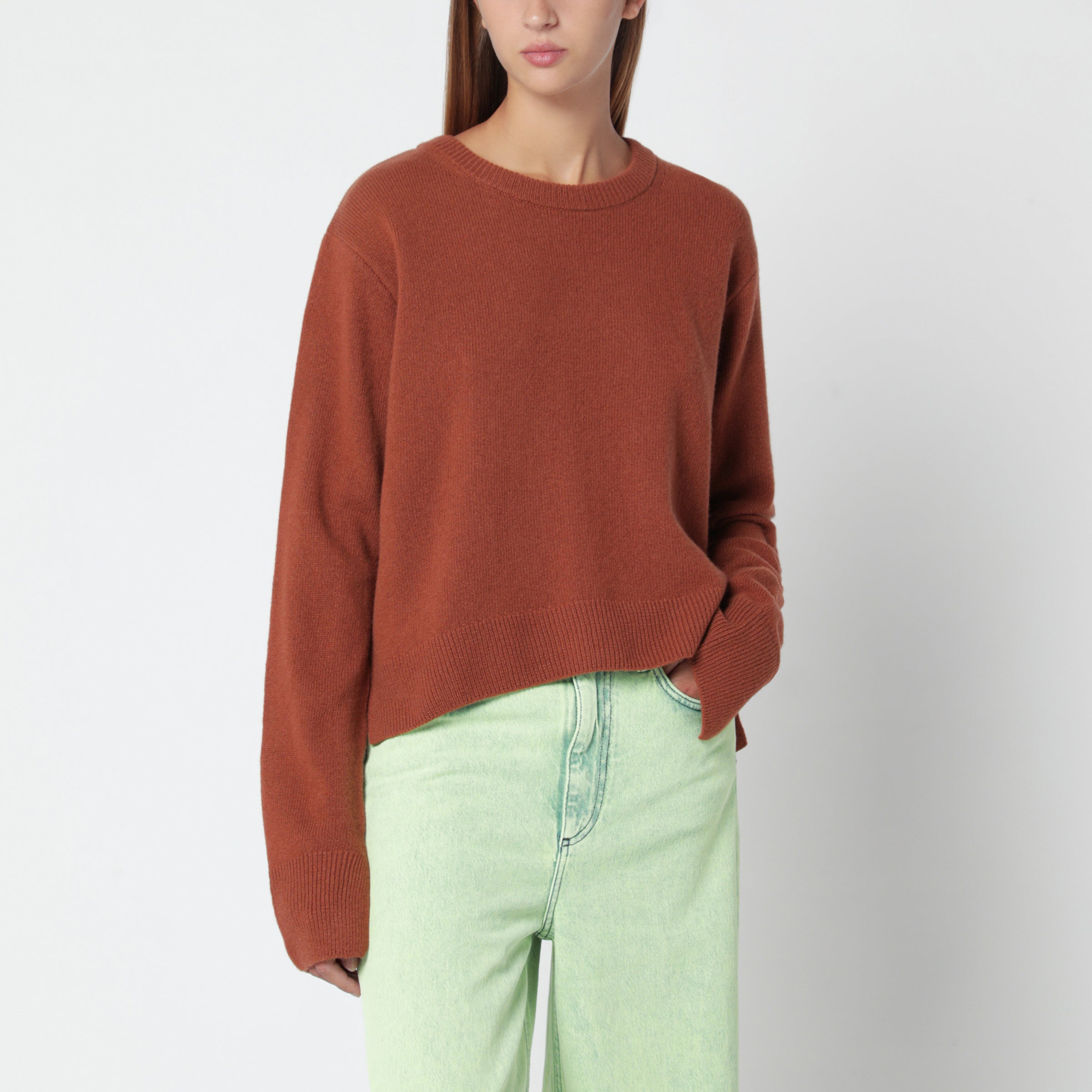 Rust Crew-Neck Wool Sweater