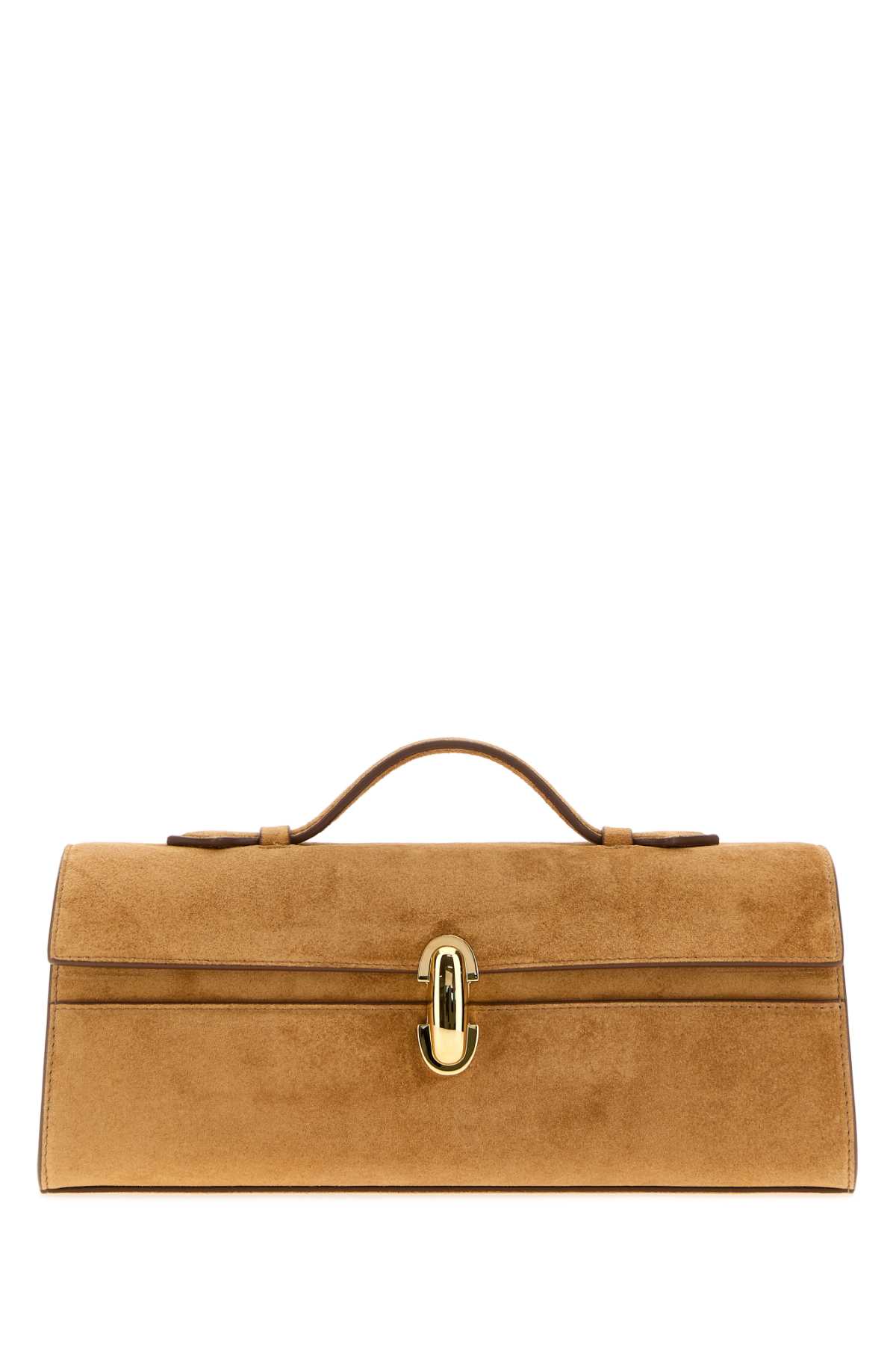 Savette Slim Symmetry Pochette In Suede In Camel