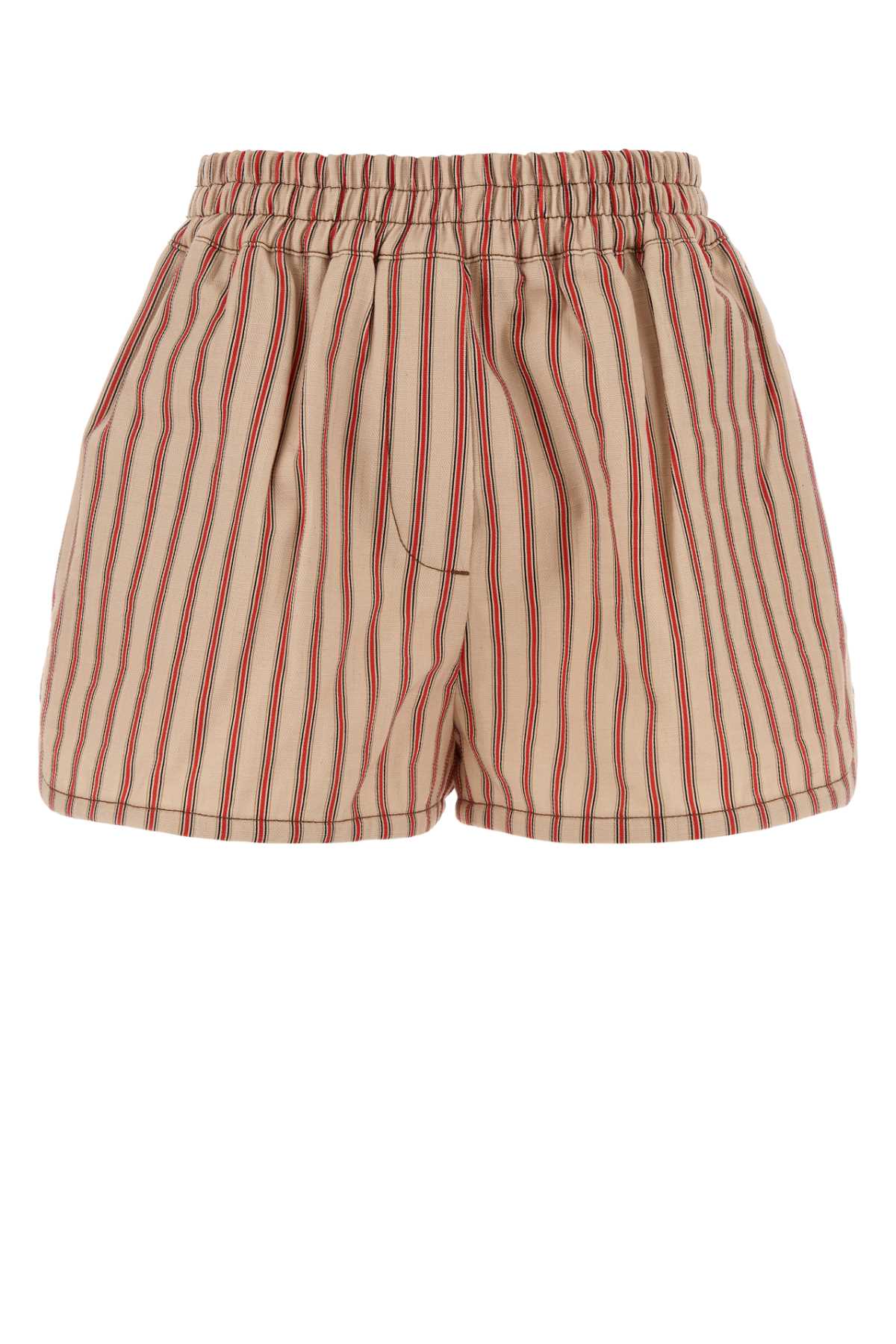 Fendi Shorts In Denim Ff A Righe In Beige