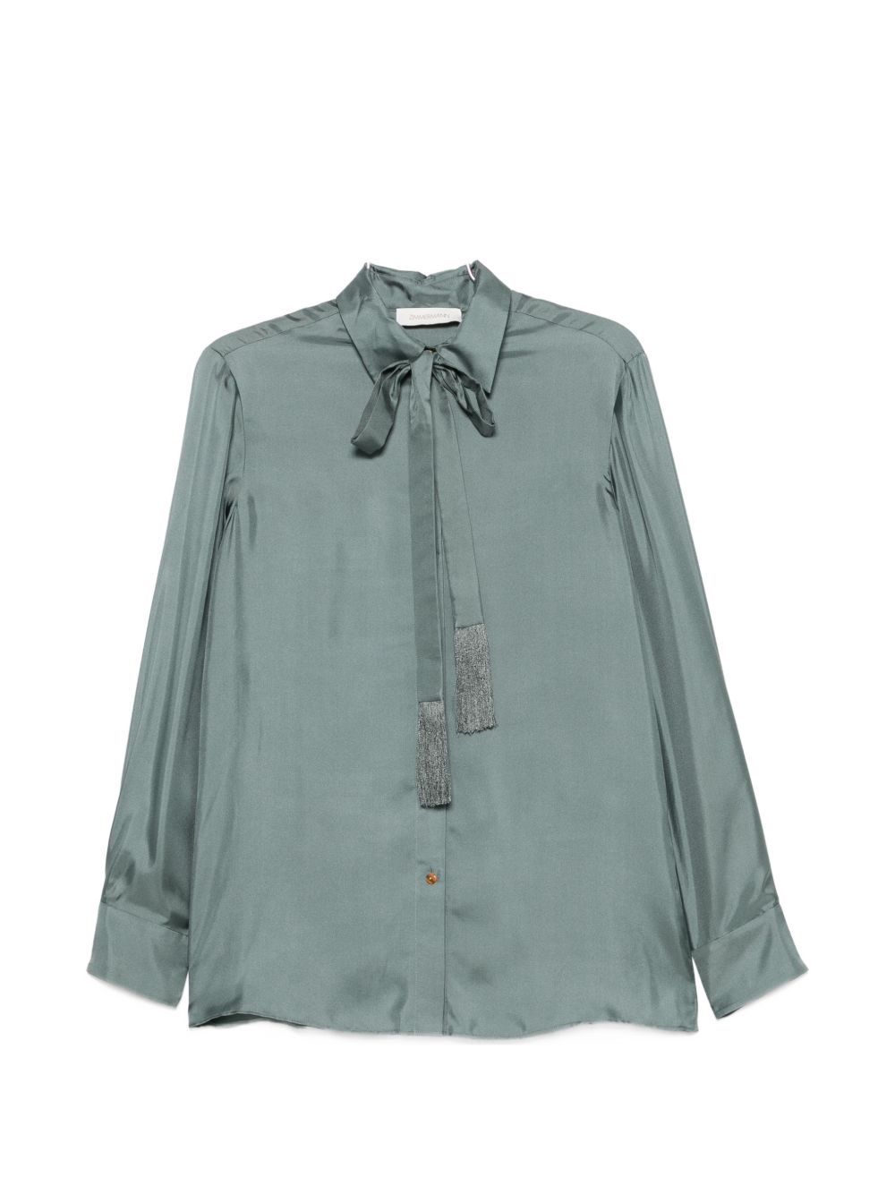 Zimmermann Silk Shirt Long Sleeves Pussy Bow Tassels In Gray