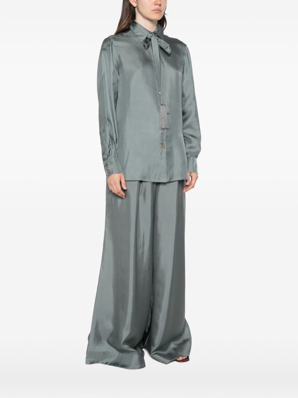 Zimmermann Silk Shirt Long Sleeves Pussy Bow Tassels In Gray