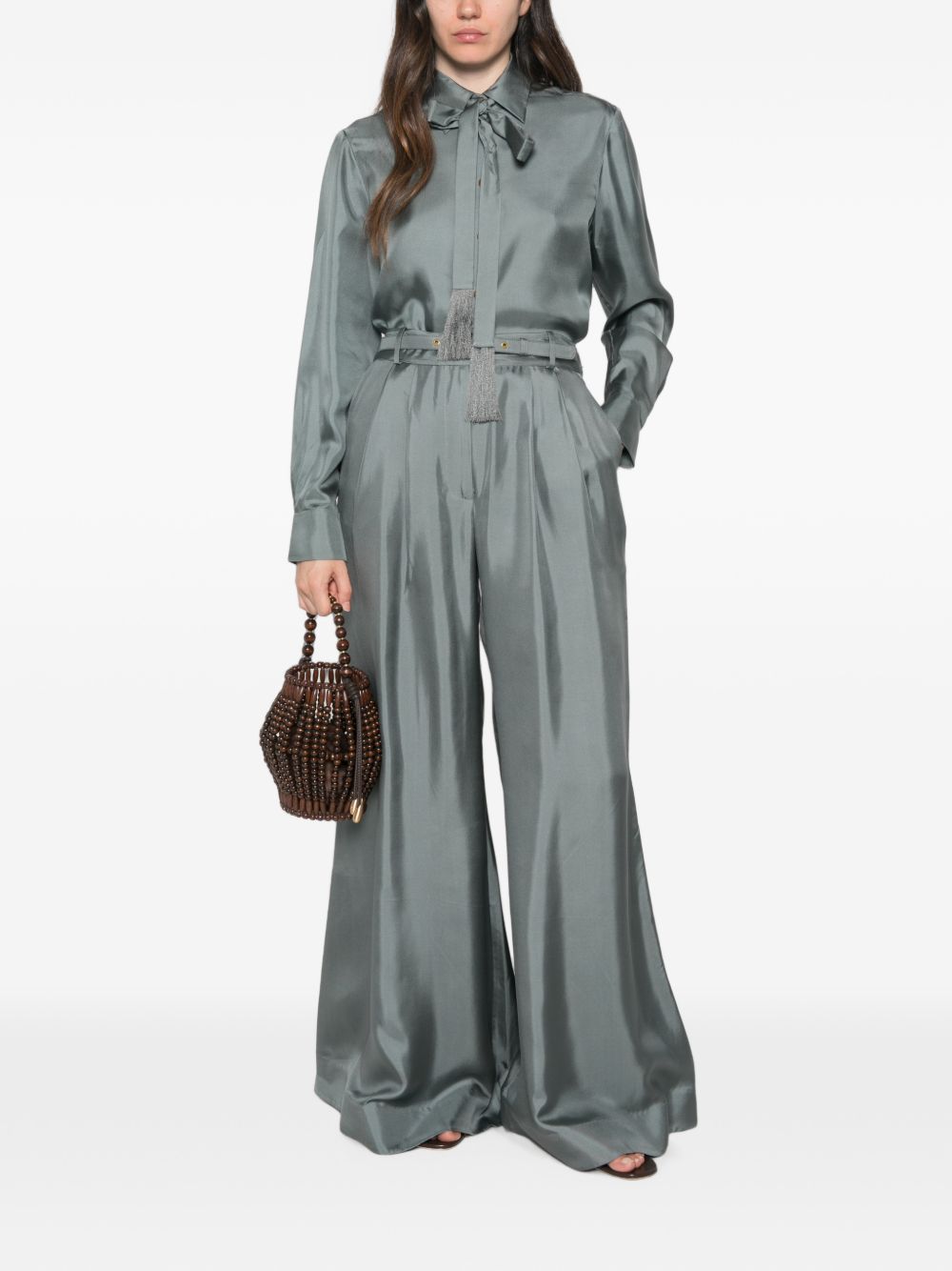 Zimmermann Silk Shirt Long Sleeves Pussy Bow Tassels In Gray