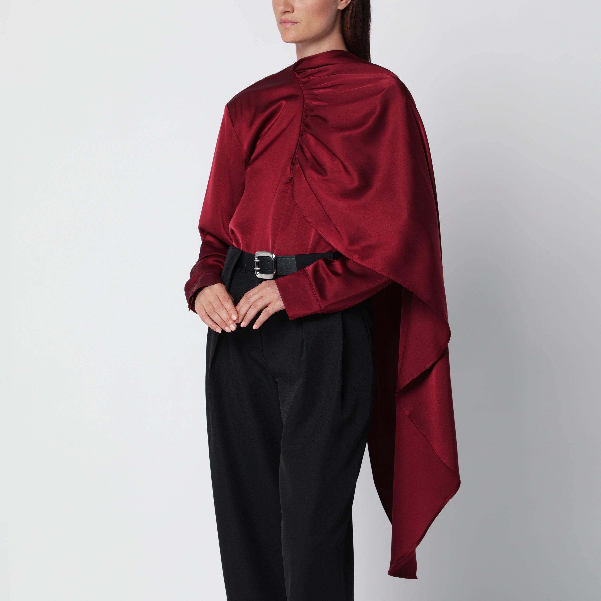 Source Unknown Burgundy Koa Draped Satin Blouse